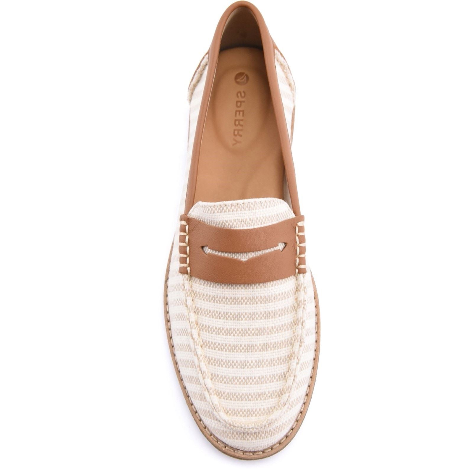 Sperry Port Driving Textile Damen Weiße/Braune Loafer