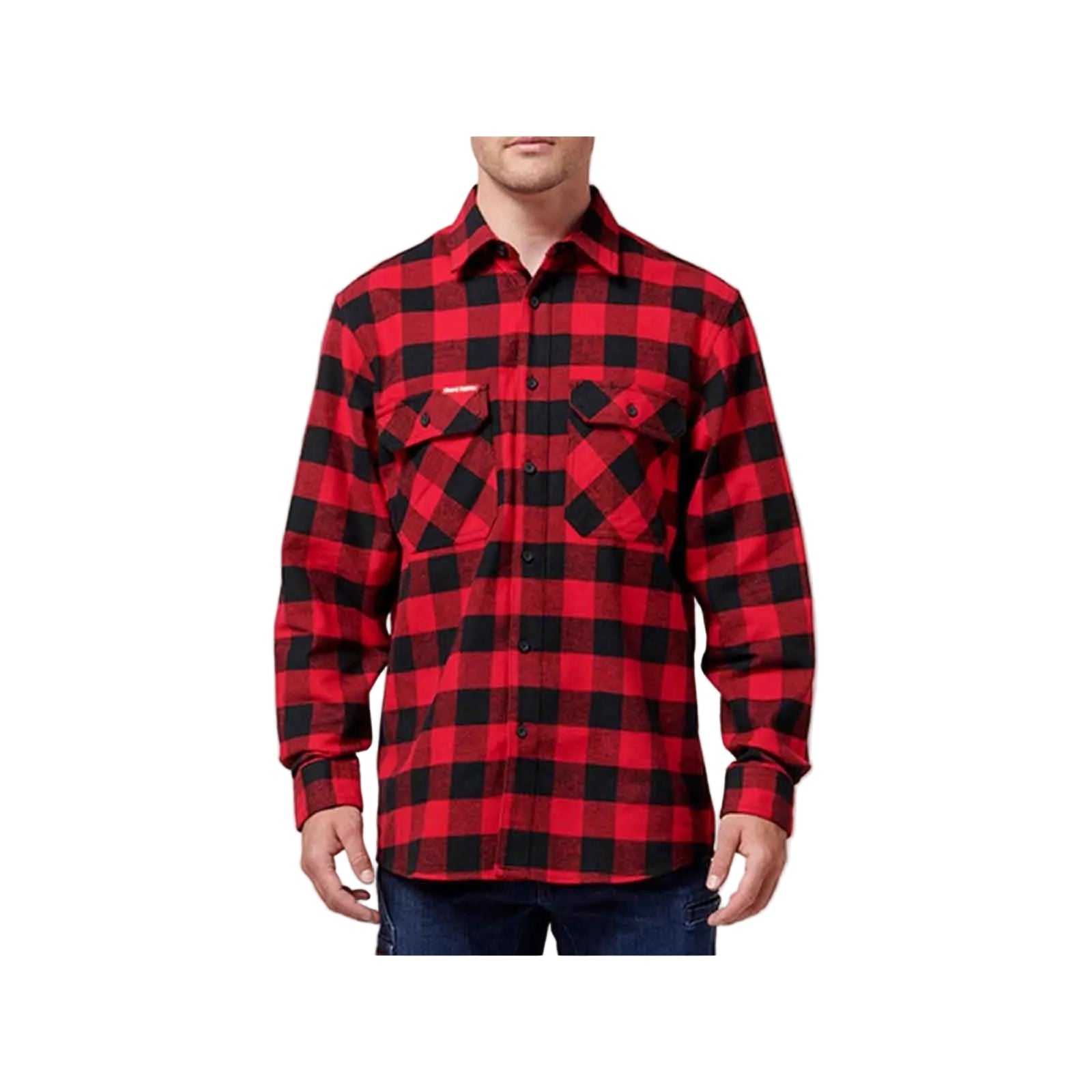 Hard Yakka Long Sleeve Check Flannel Baumwolle Herren Rotes Freizeithemd