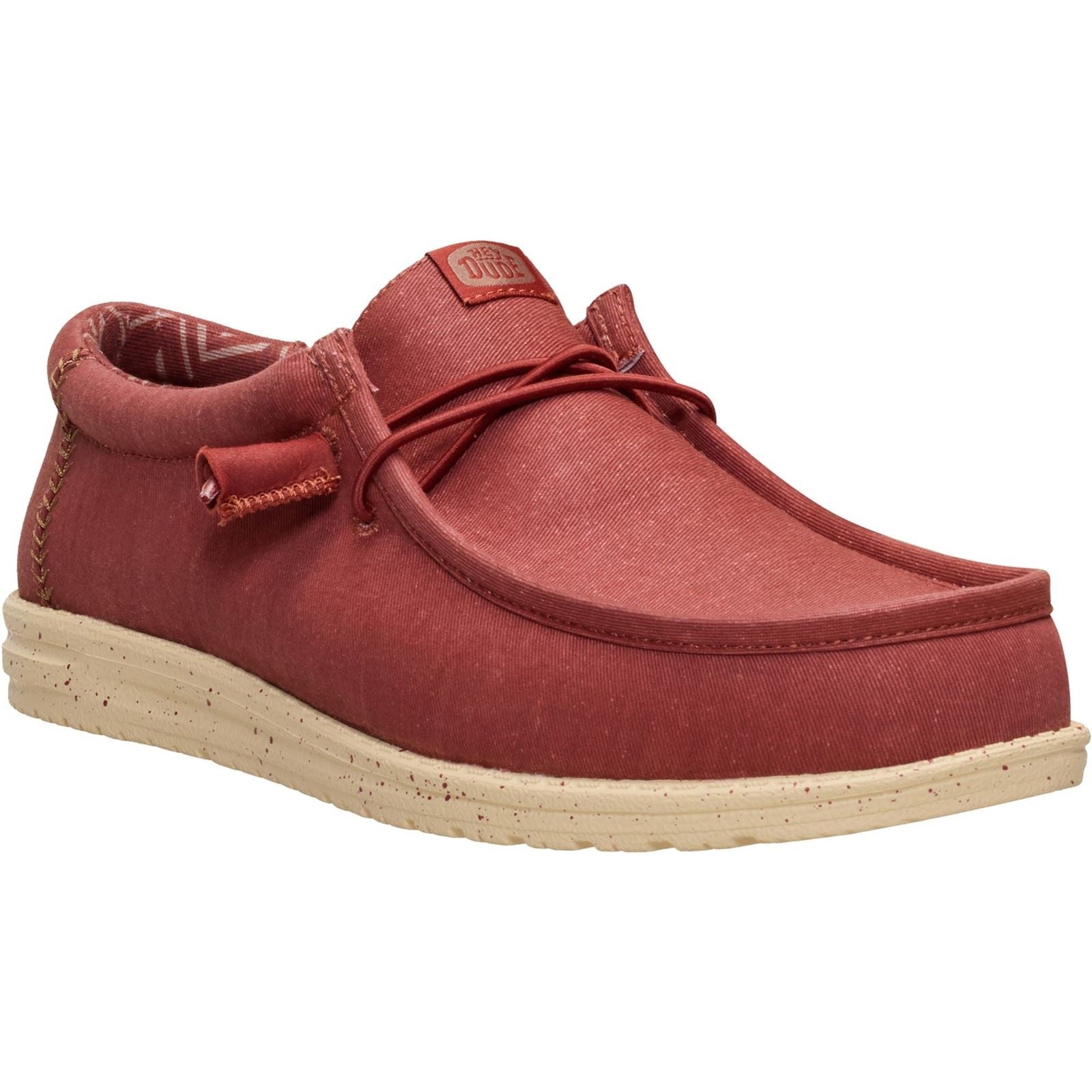 HEYDUDE Wally Stretch Canvas Textil Herren Loafers In Verbranntem Rot/Boulder Beige