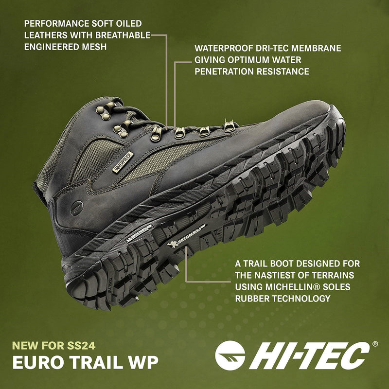 Hi-Tec Euro Trail Leder Herren Wanderschuhe In Khaki