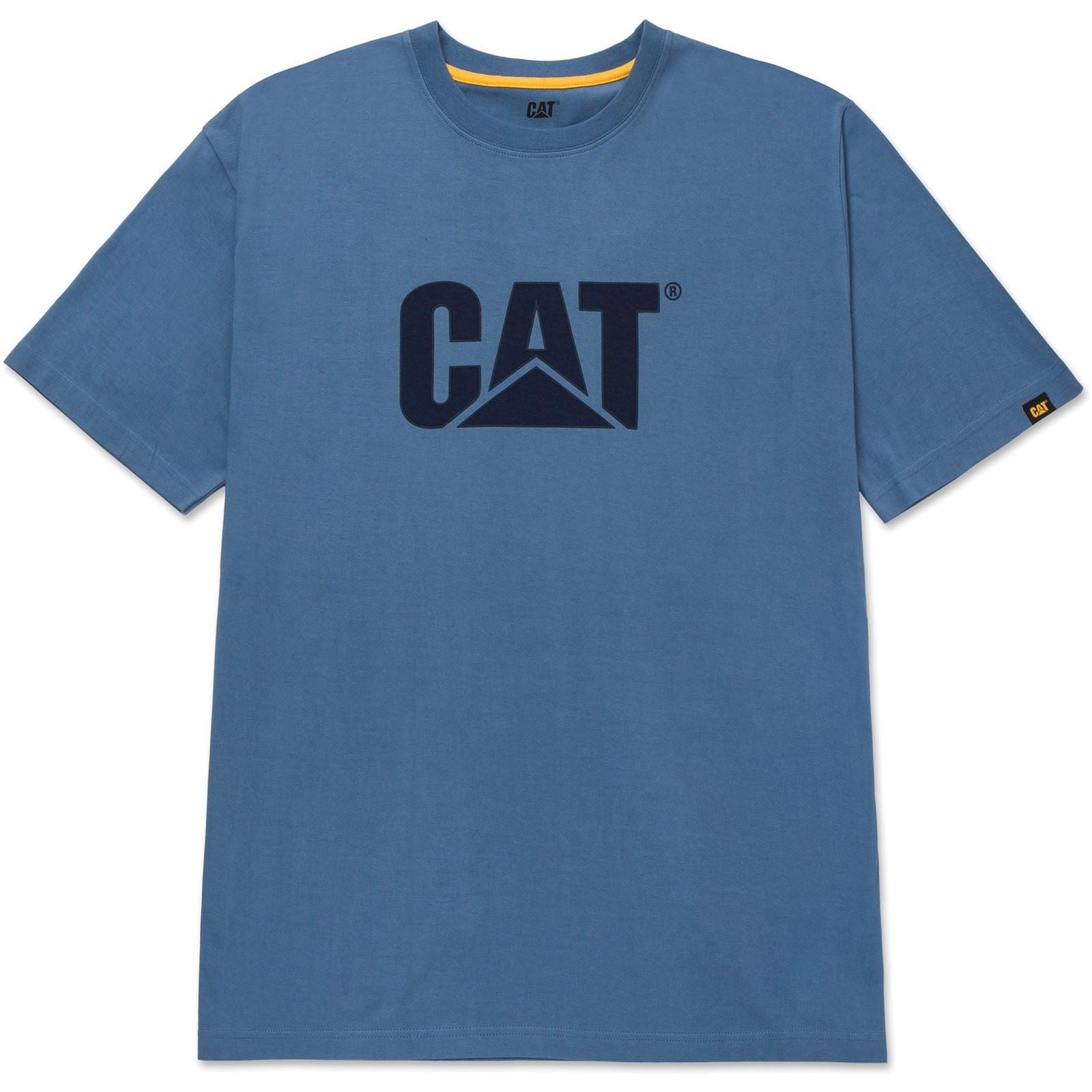 Caterpillar Trademark Logo Baumwoll Herrenblaue T-Shirts Mit Kurzen Ärmeln