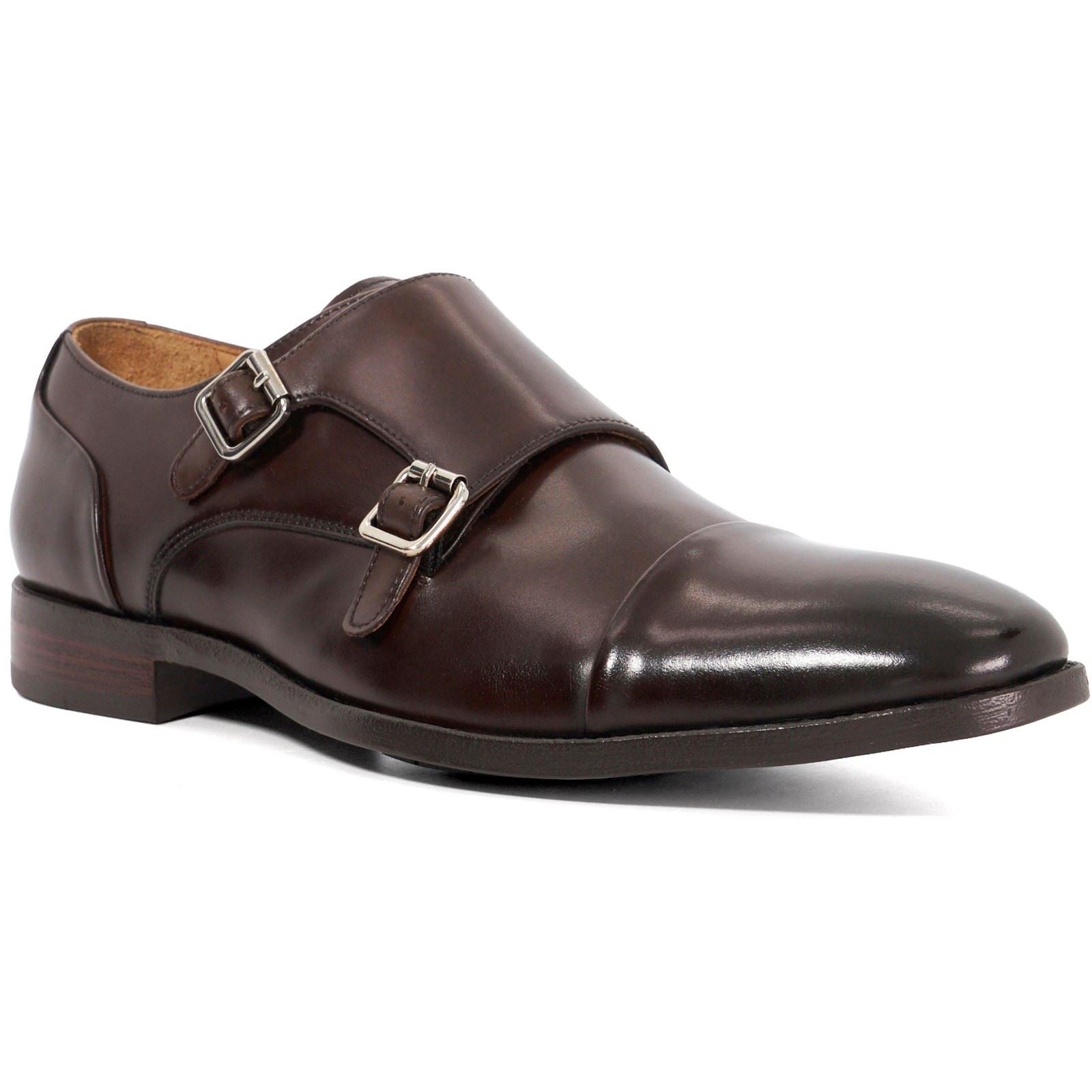 Dune Satchin Herrenschuhe Aus Dunkelbraunem Leder Mit Doppel Monkschnitt