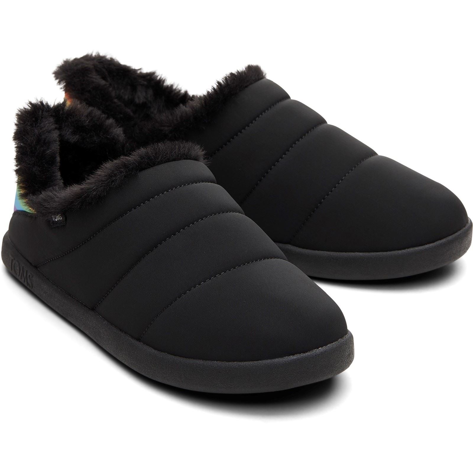 TOMS Ezra Nylon Damen Schwarz Matt Gewebte/Regenbogen Hausschuhe