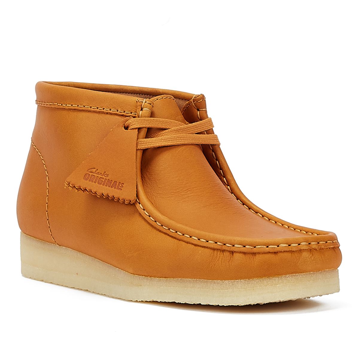 Clarks Originals Wallabee Mid Tan-Leder Herrenstiefel In Orange