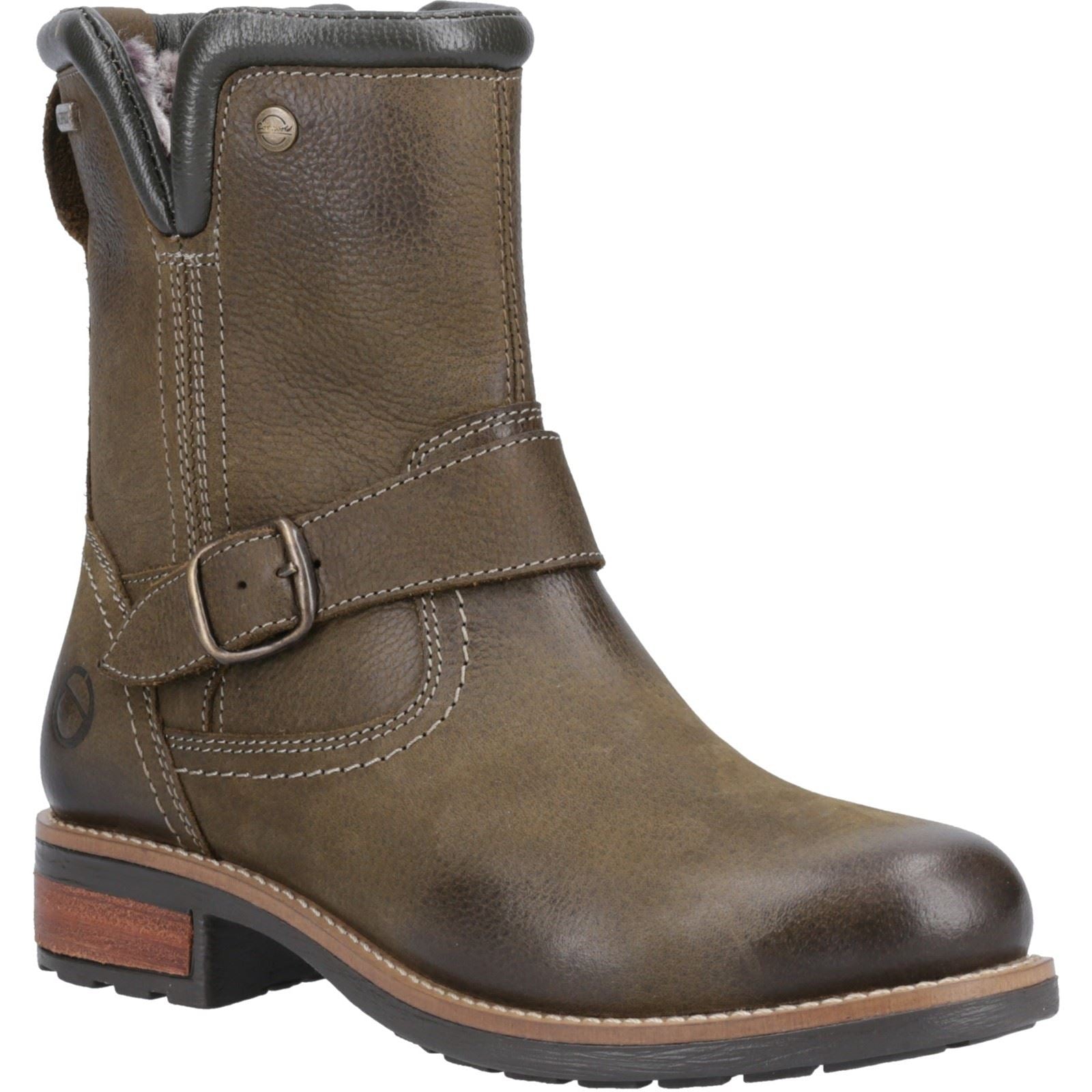 Cotswold Kinsham Damen Winterstiefel aus Leder in Khaki bis zur Mitte der Wade