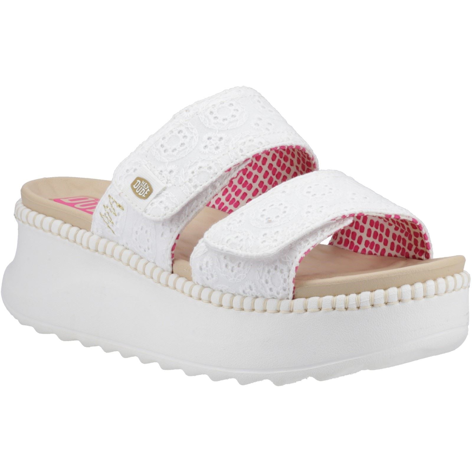 HEYDUDE Delray Slide Eyelet Damen Sandalen Aus Weißer Baumwolle