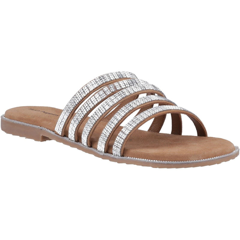 Hush Puppies Paris Slide Damen Wildleder Sandalen In Tan/Silber