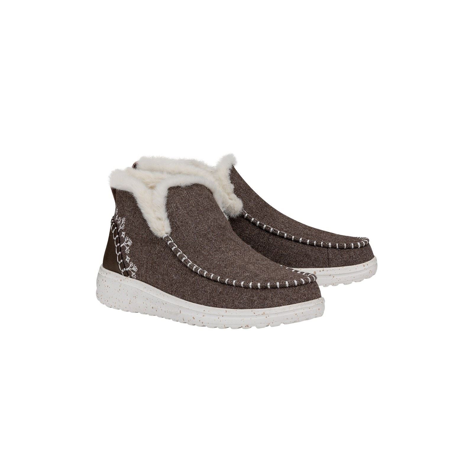 HEYDUDE Denny Wool Faux Shearling Damen-Walnussstiefel