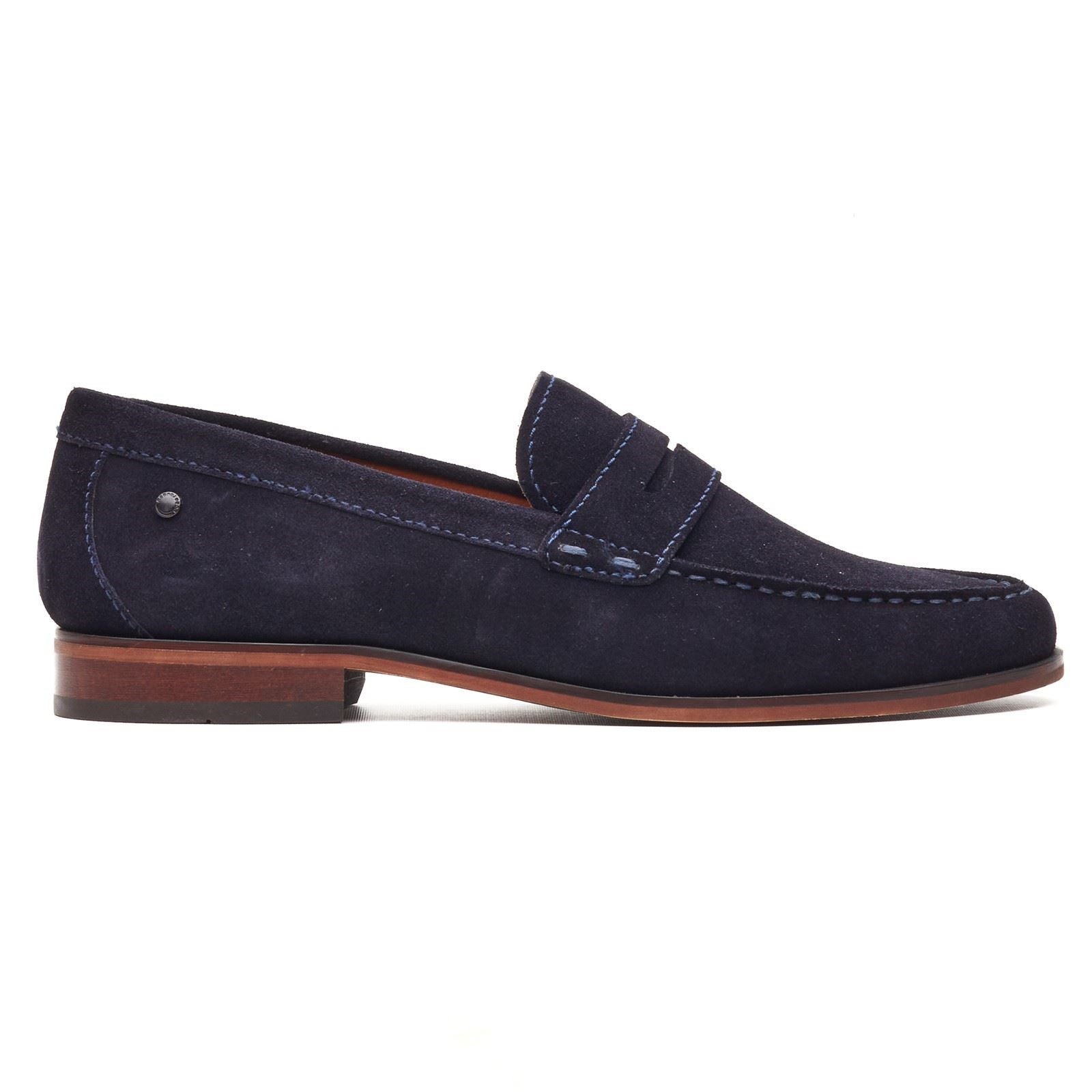Base London Slate Loafer Leder Herren Marineblaue Slipper