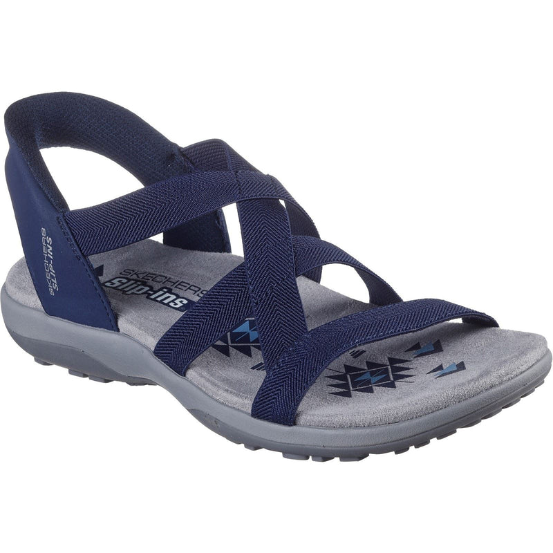 Skechers Reggae Slim Stretch Flex Damen Textil Sandalen In Marineblau