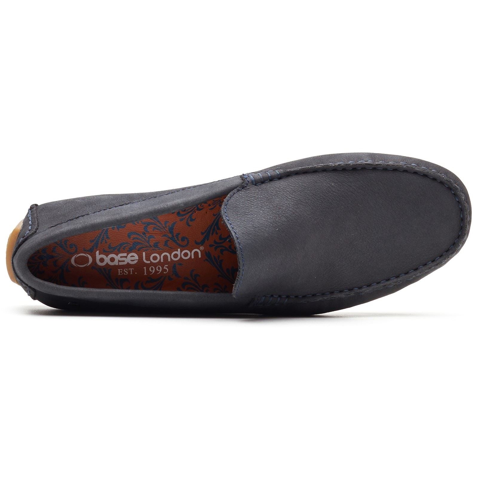 Base London Moss Driver Leder Herren Marineblaue Slipper