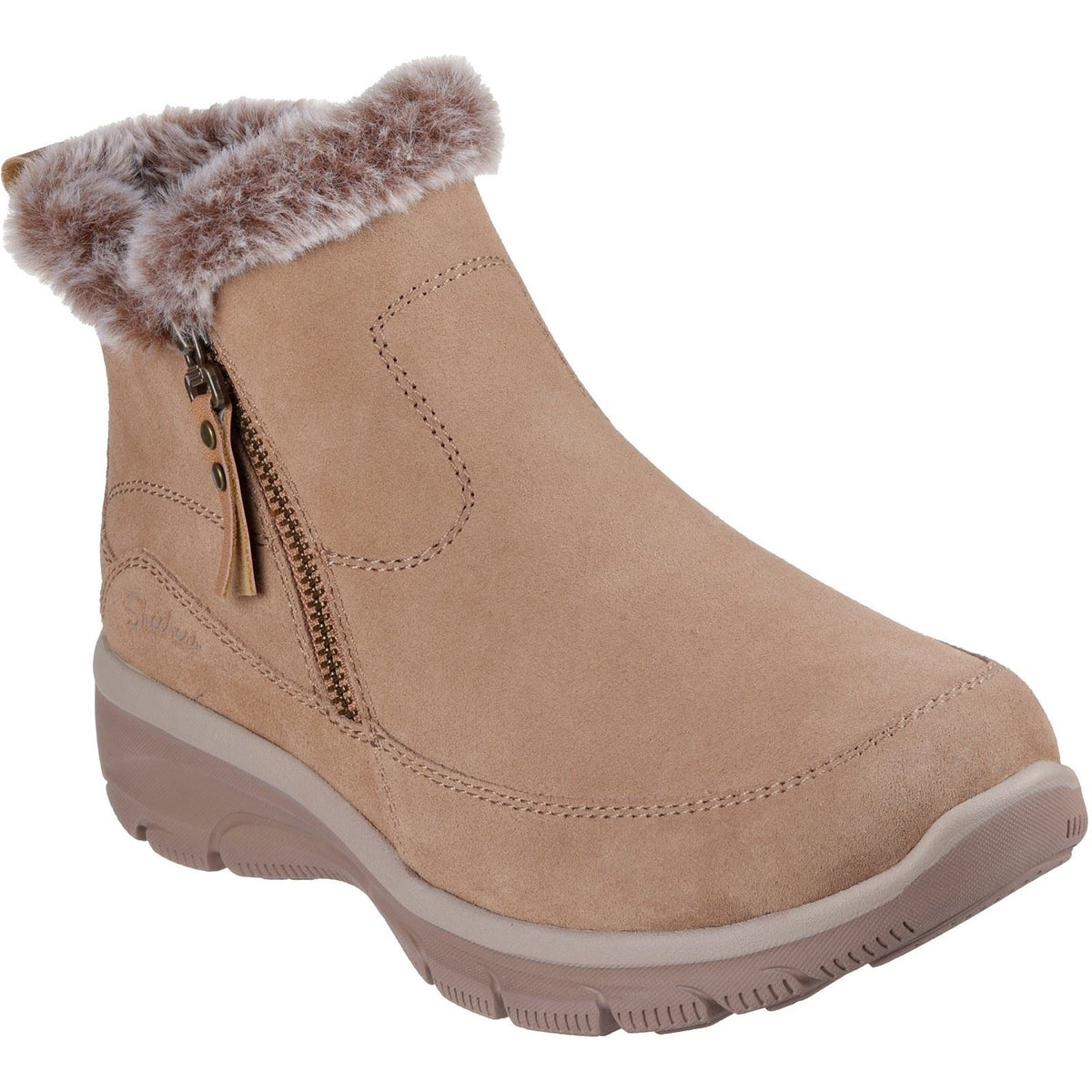 Skechers Easy Going Cool Zip Damen Winter Stiefeletten Aus Tanfarbenem Leder