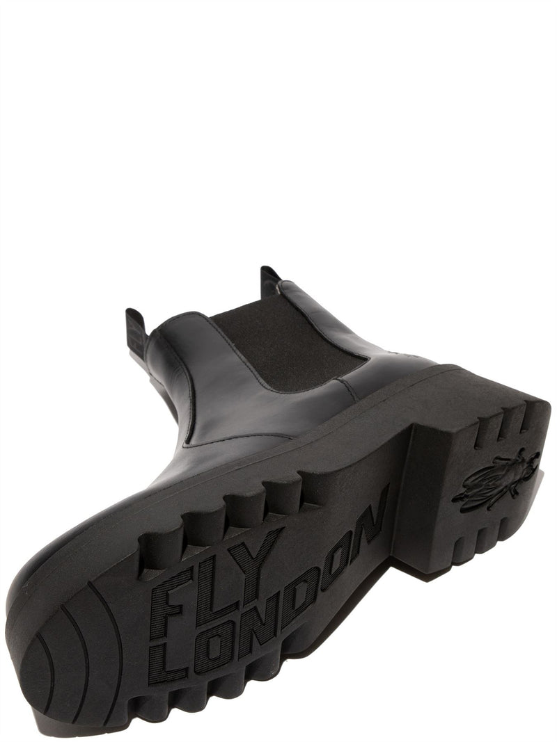 Fly London Medi Leder Damen Schwarze Stiefel