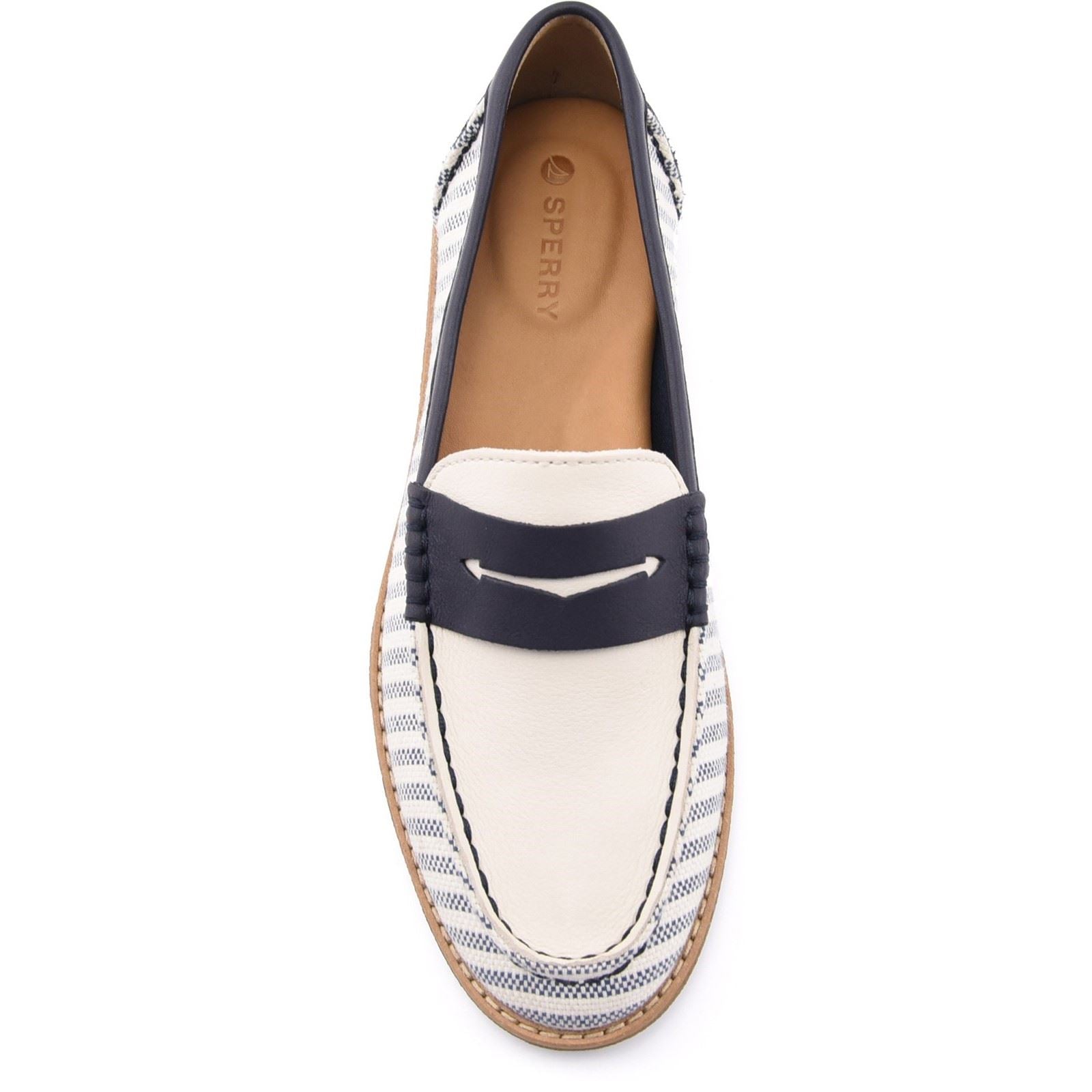 Sperry Port Driving Textil Damen Weiß/Navy Loafer
