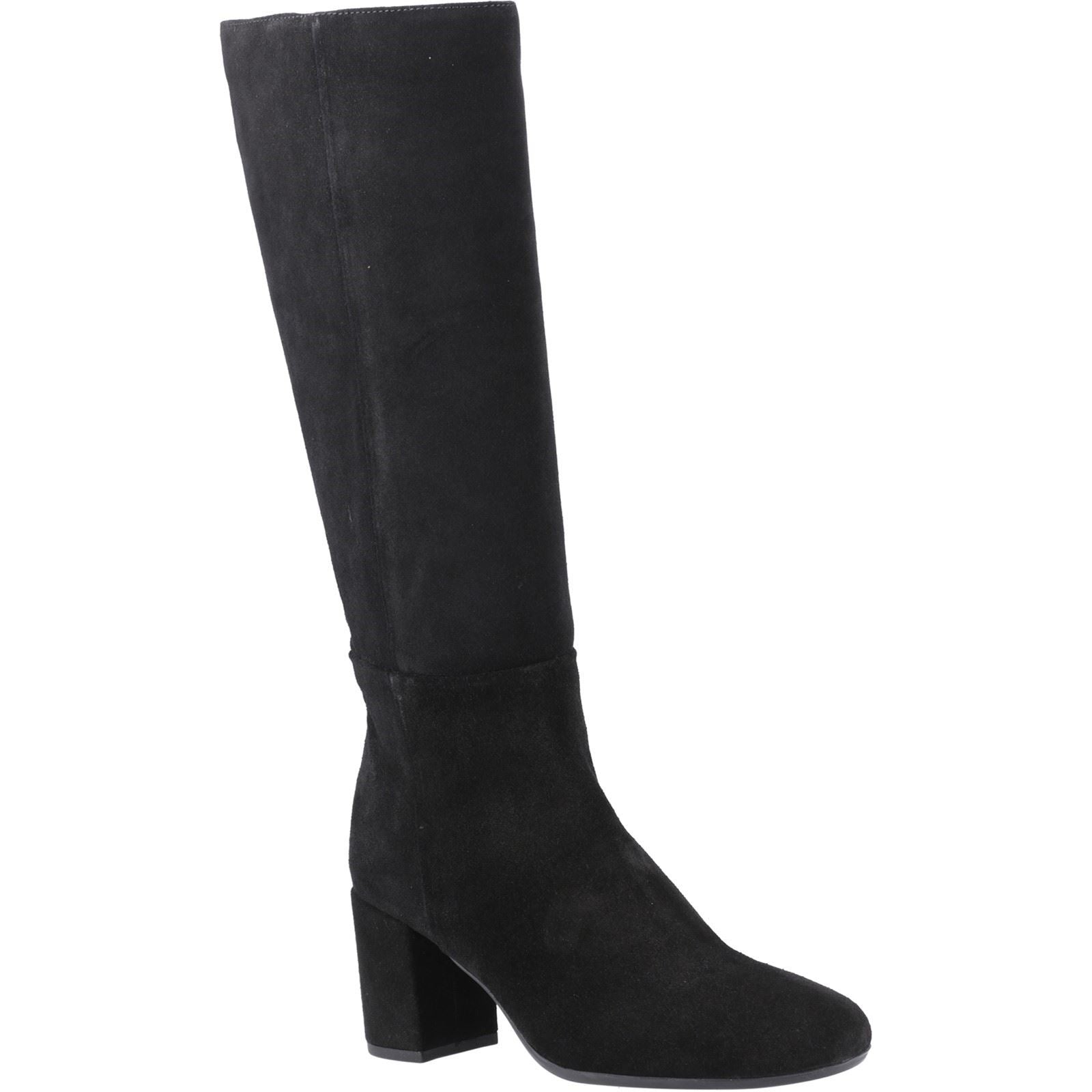 Hush Puppies Oprah Damen Kniehohe Wildlederstiefel mit Absatz in Schwarz