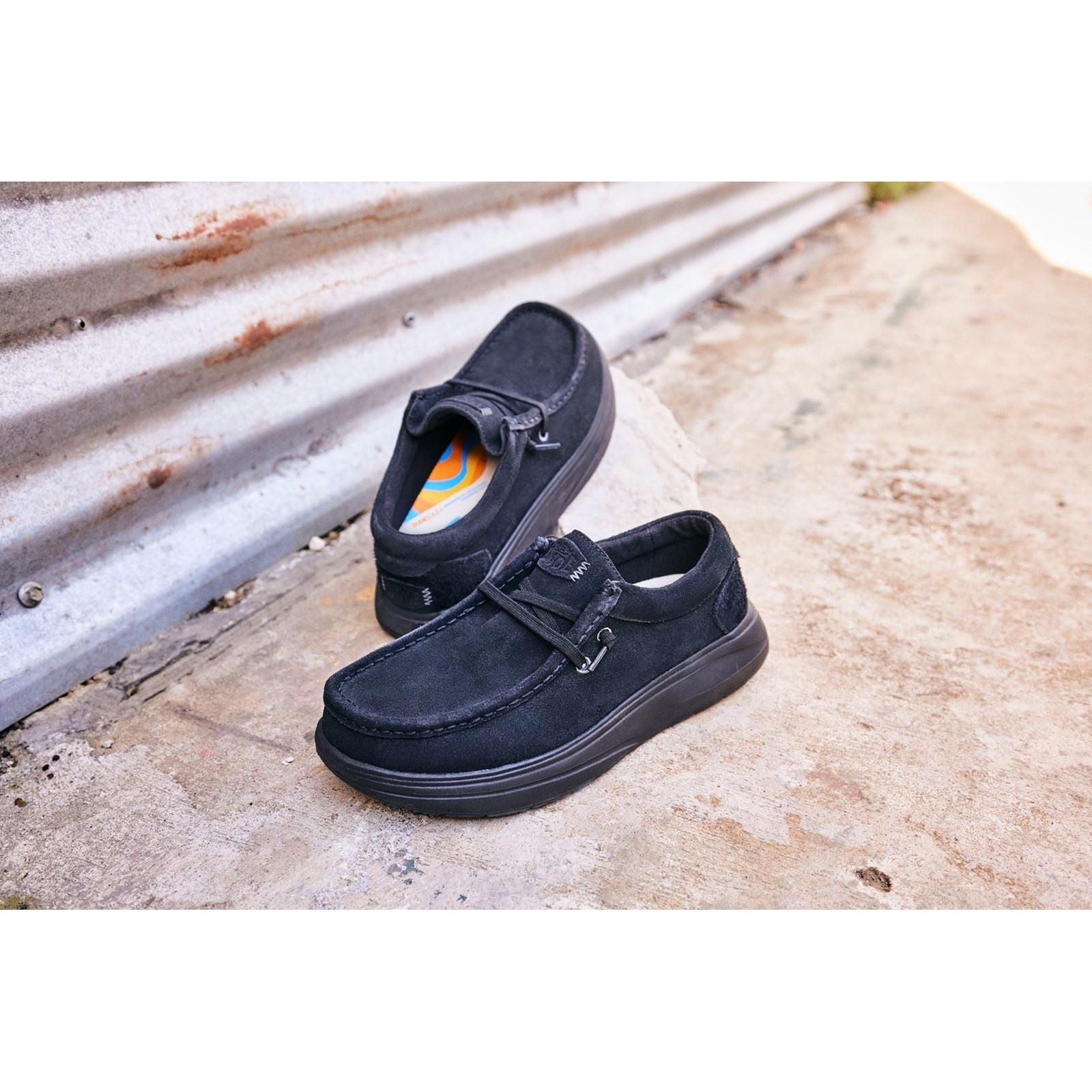 HEYDUDE Wally X Wildleder Herren Schwarze Bootsschuhe