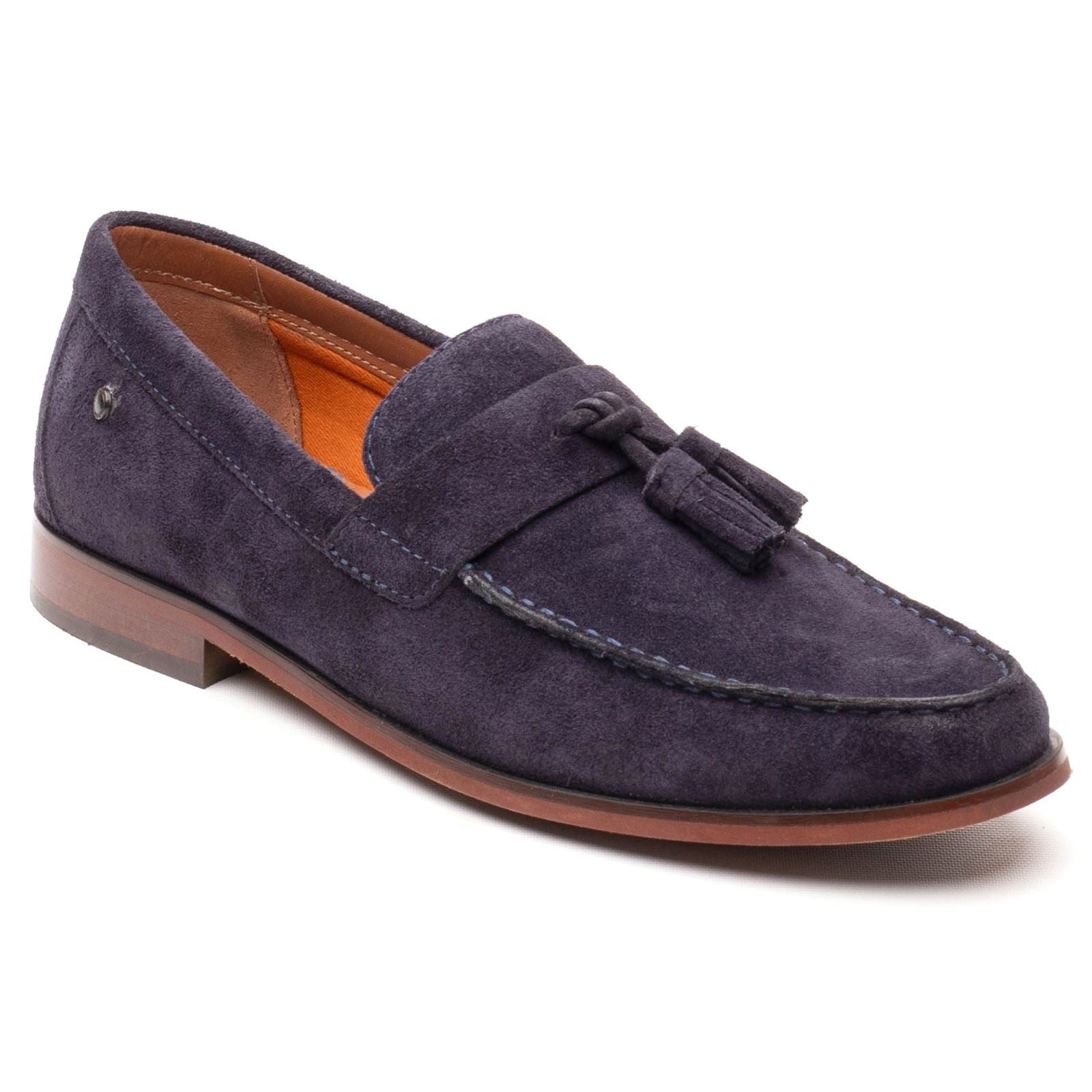 Base London Flint Leder Herren Marineblaue Slipper
