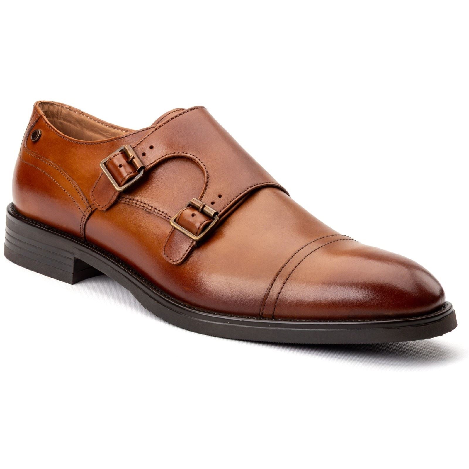 Base London Taper Lederschuhe Für Herren In Tan Mit Doppeltem Monk Riemen