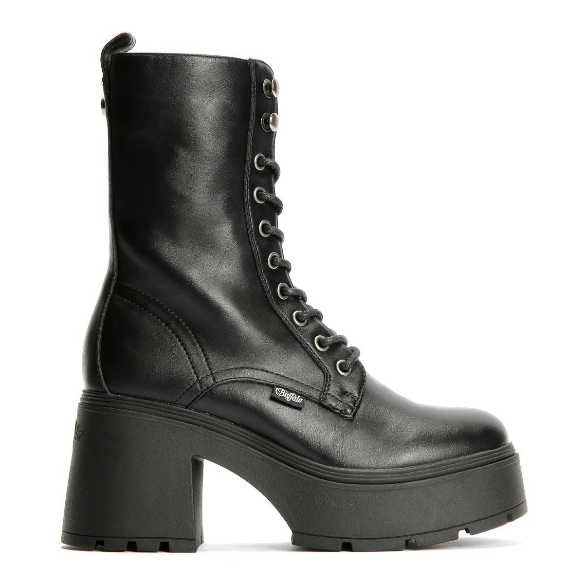 Buffalo Mila Lace Up Mid Damen Schwarze Stiefel
