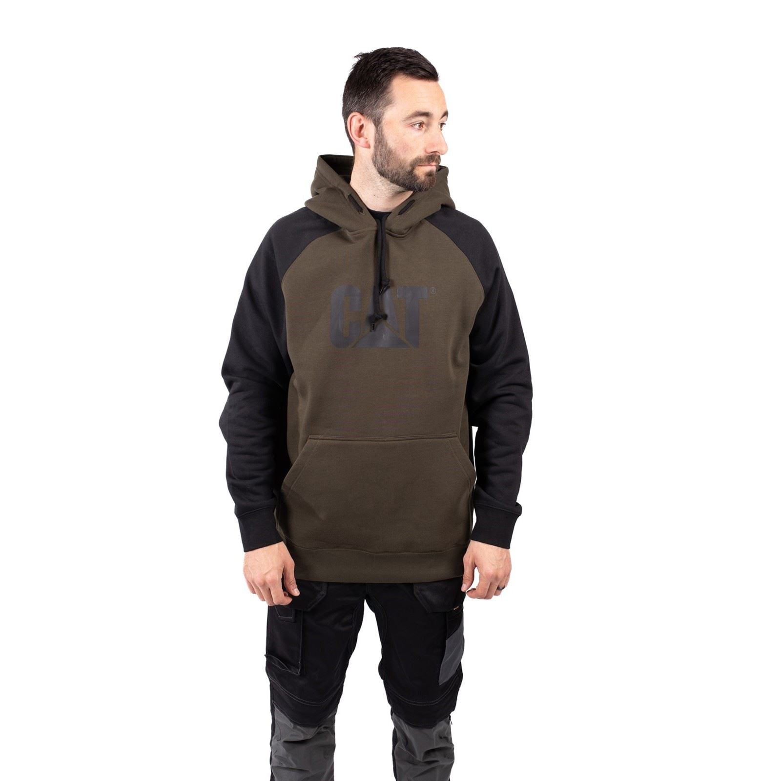 Caterpillar Raglan Baumwolle Herren Grünes Kapuzensweatshirt