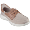 Skechers On-the-GO Flex - Palmilla Leinwand/ Kunstleder Damenschuhe In Taupe Mit Bootsschuh-Stil