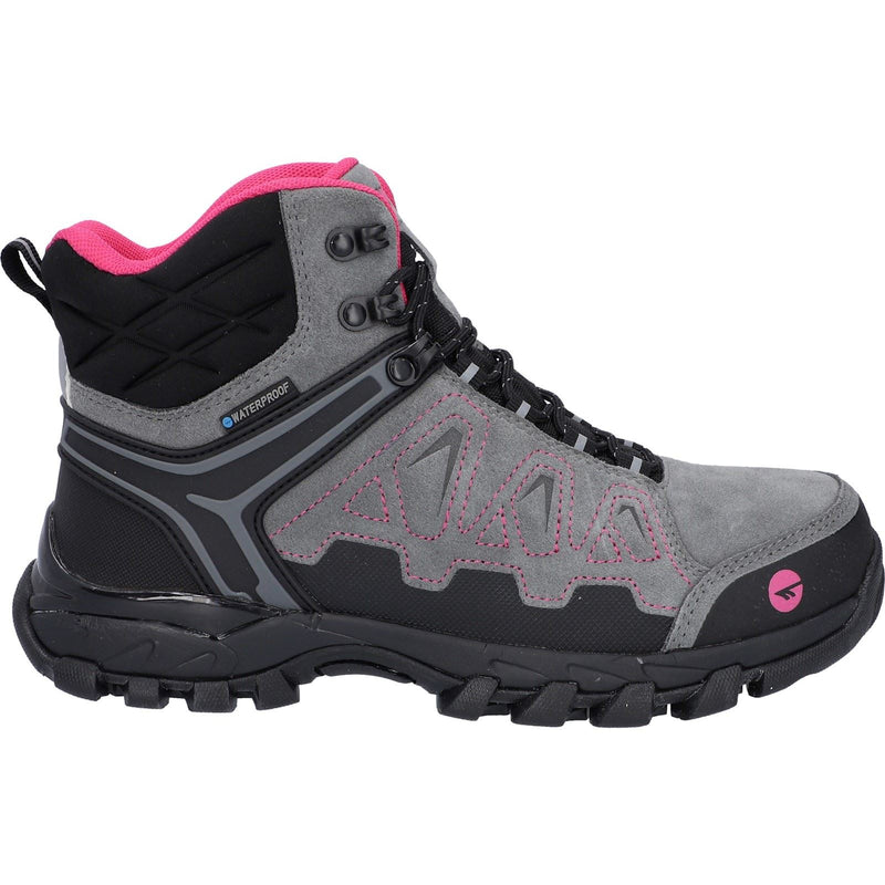 Hi-Tec V-Lite Explorer WP Rindsveloursleder Damen Wanderschuhe In Grau/Fuchsia