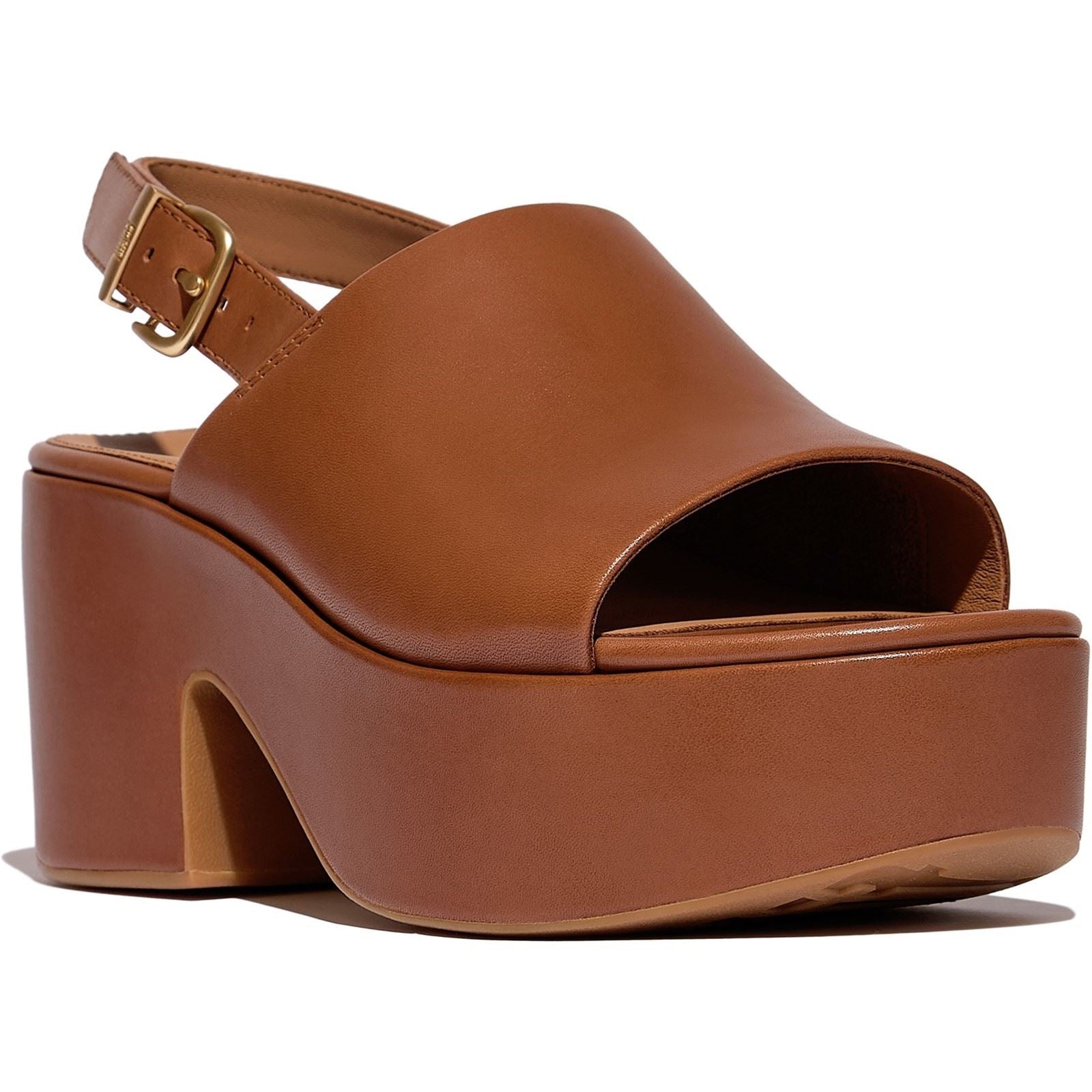 Fitflop Platfforms Heeled Backstrap Leder Damen Sandalen In Tiefem Braun