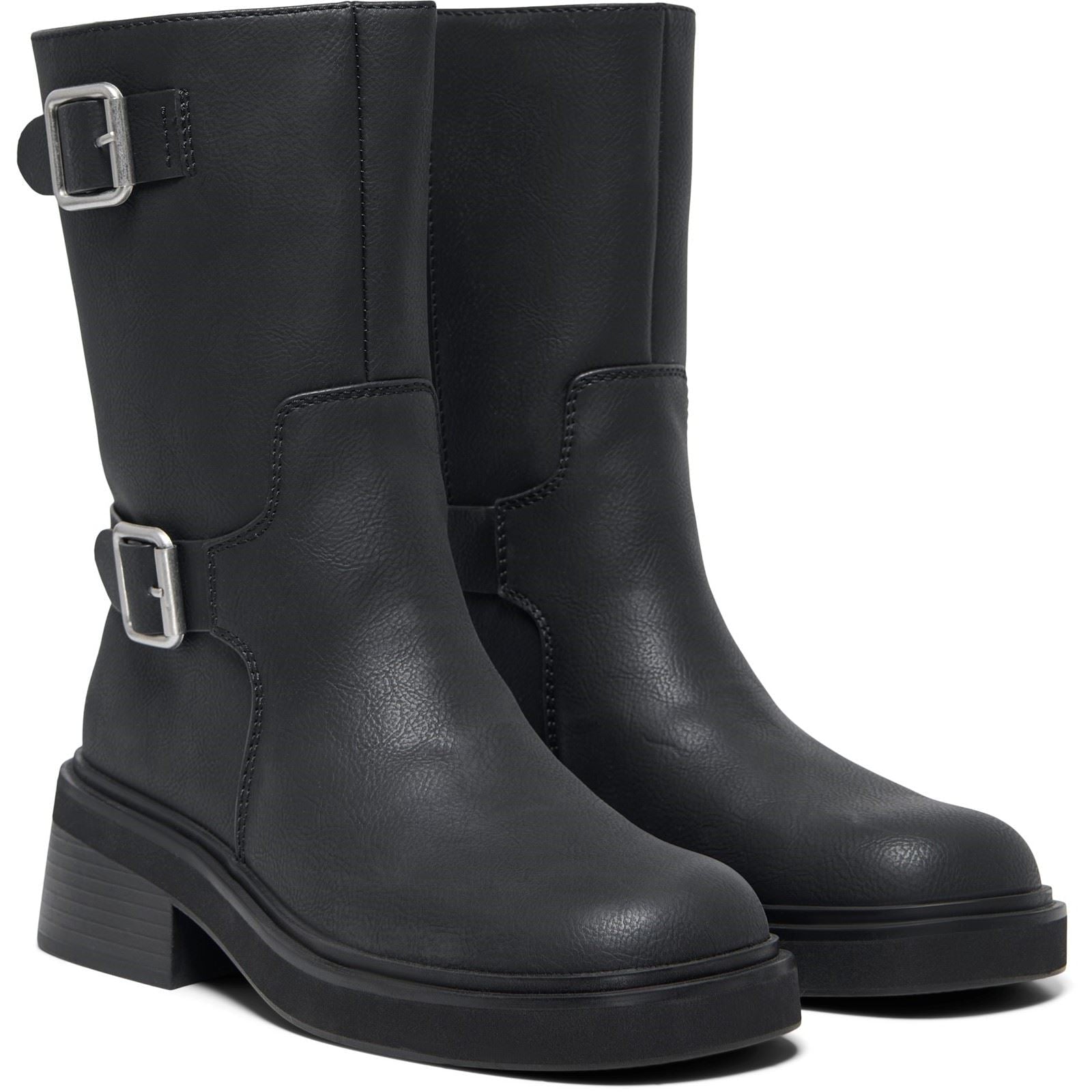 ONLY BUTTER-2 Polyurethan Damen Schwarze Farbe Stiefeletten Mit Absatz Bis Zur Wade