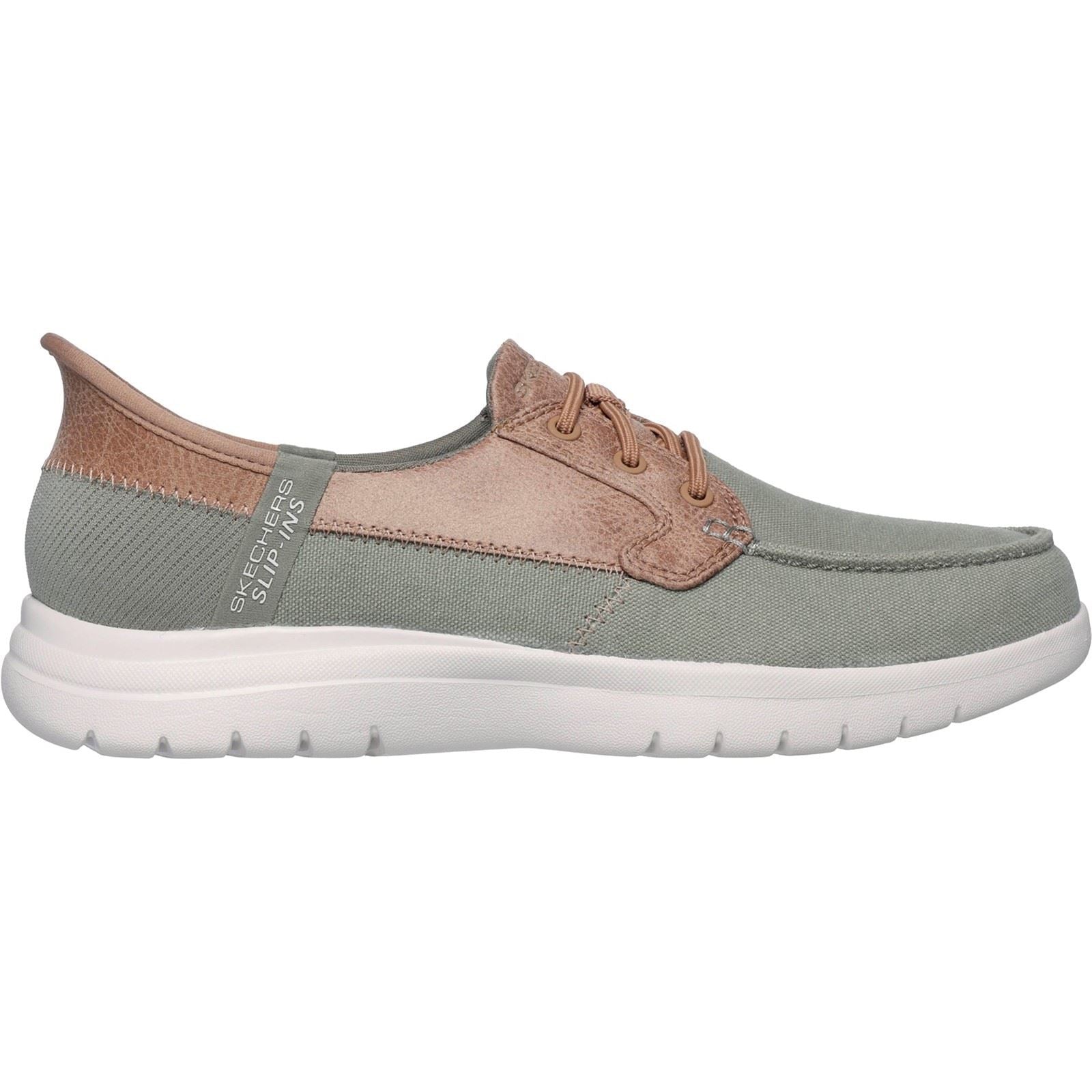 Skechers On-the-GO Flex Palmilla Leinen/Kunstleder Damen Bootsschuhe In Olivgrün