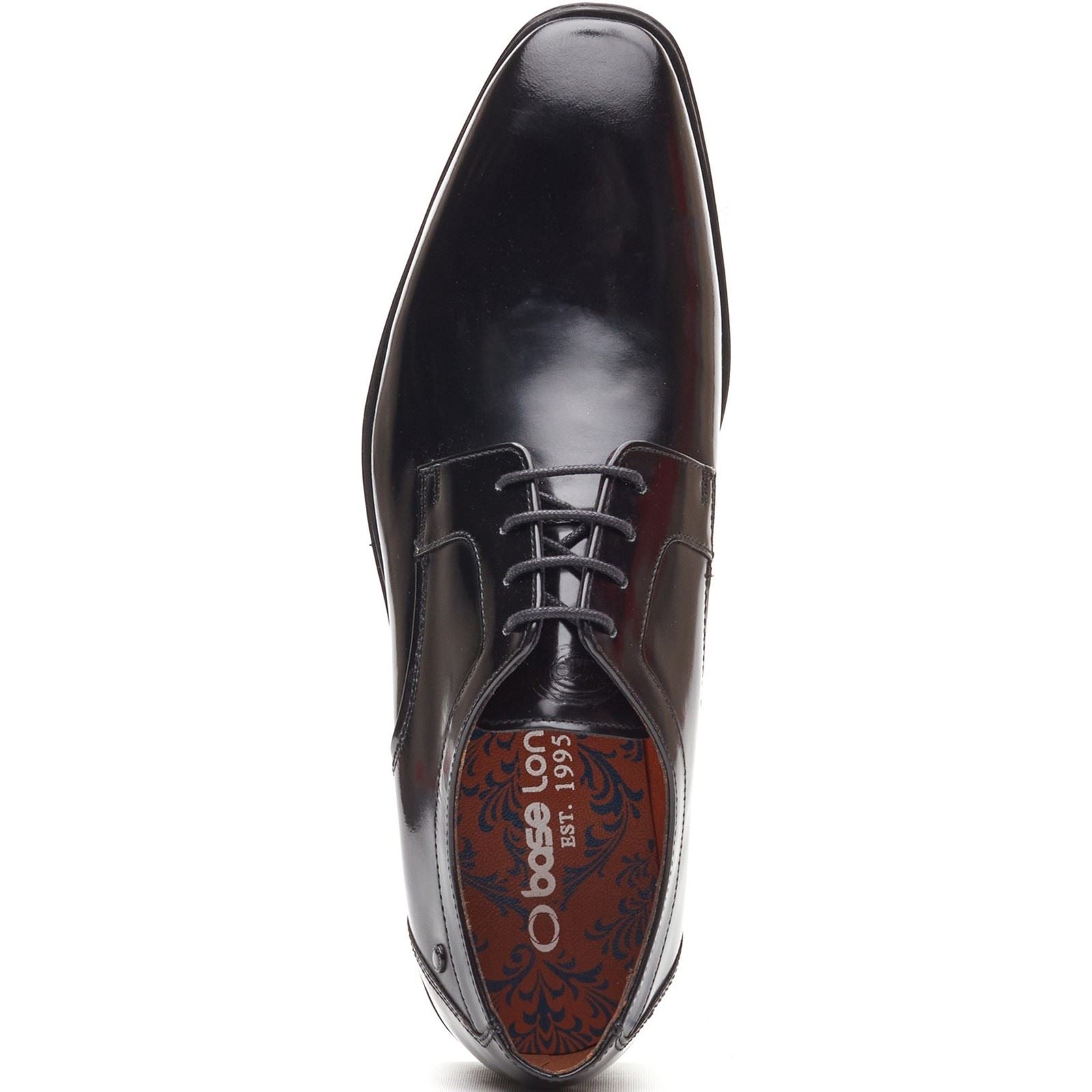 Base London Dome Lace Up Leder Herren Hochglanz Schwarze Schnürschuhe