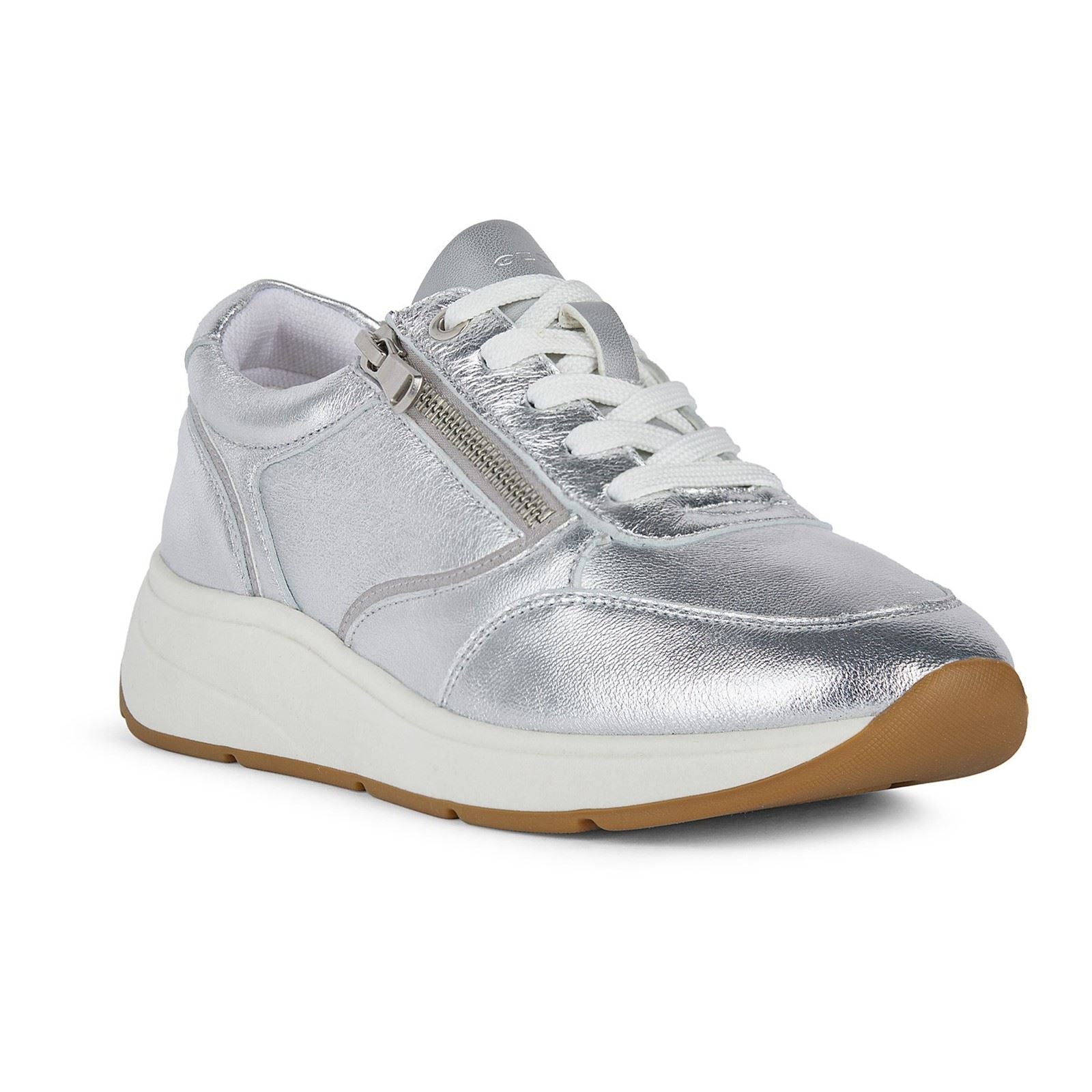 Geox D Cristael E Faux Leder Damen Silber Sneaker