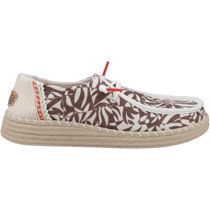 HEYDUDE Wendy Espadrille Retro Palm Damen-Espadrilles Aus Baumwollmischung In Braun/Elfenbein Stadtmotiv