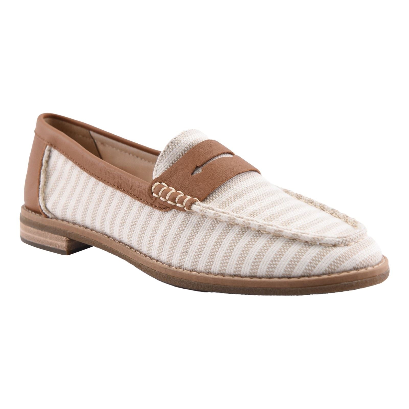 Sperry Port Driving Textile Damen Weiße/Braune Loafer
