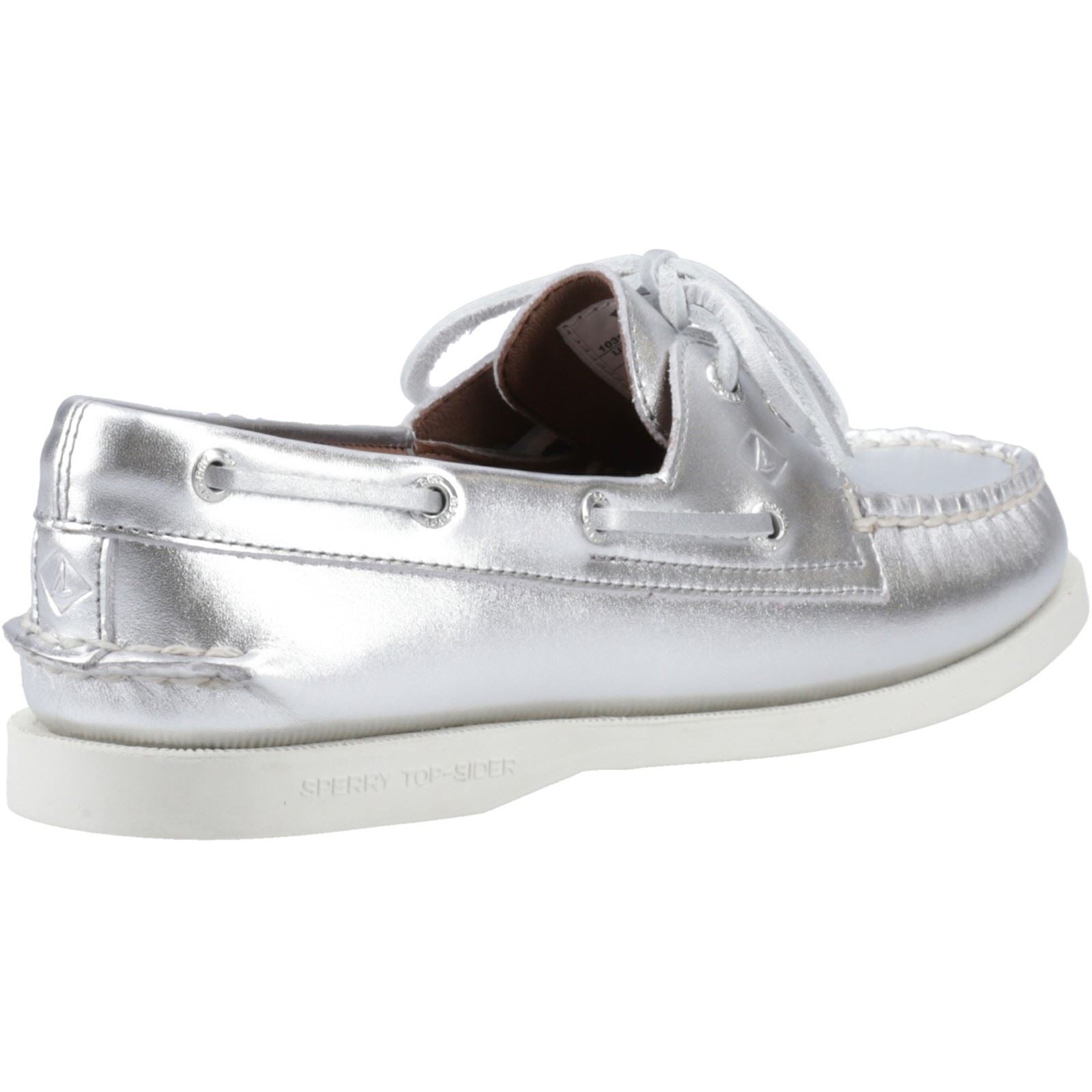 Sperry Authentic 2 Eye Damenbootsschuhe Aus Silbernem Leder