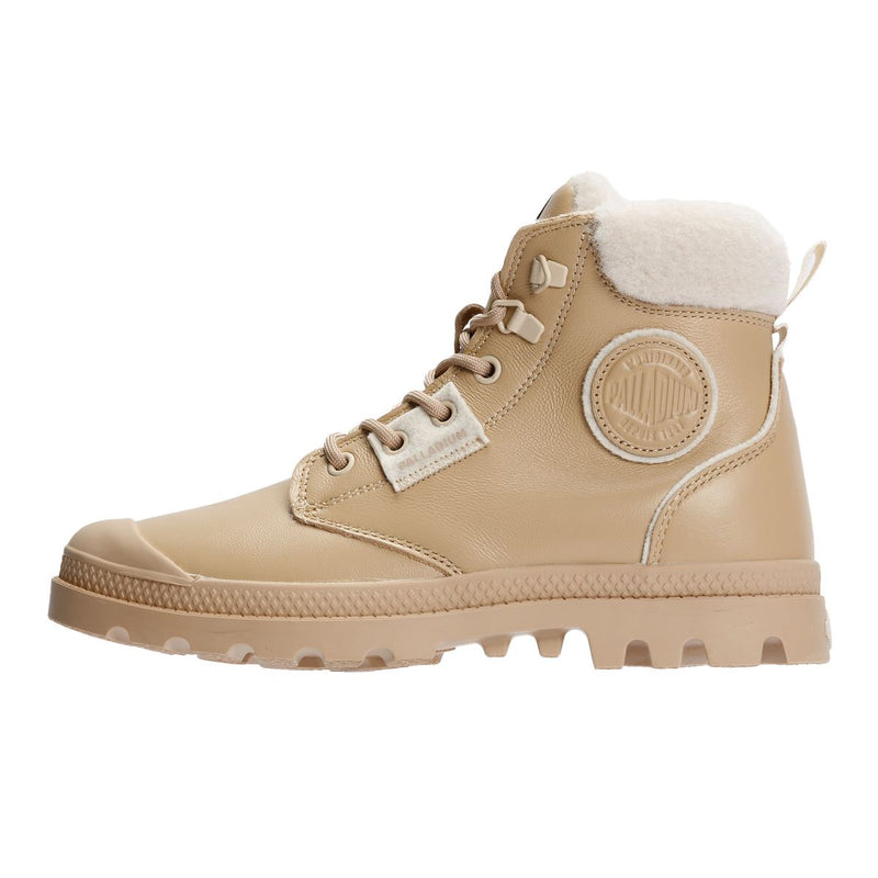 Palladium Pampa HI Snow Warm Leder Damen Beigefarbene Stiefel