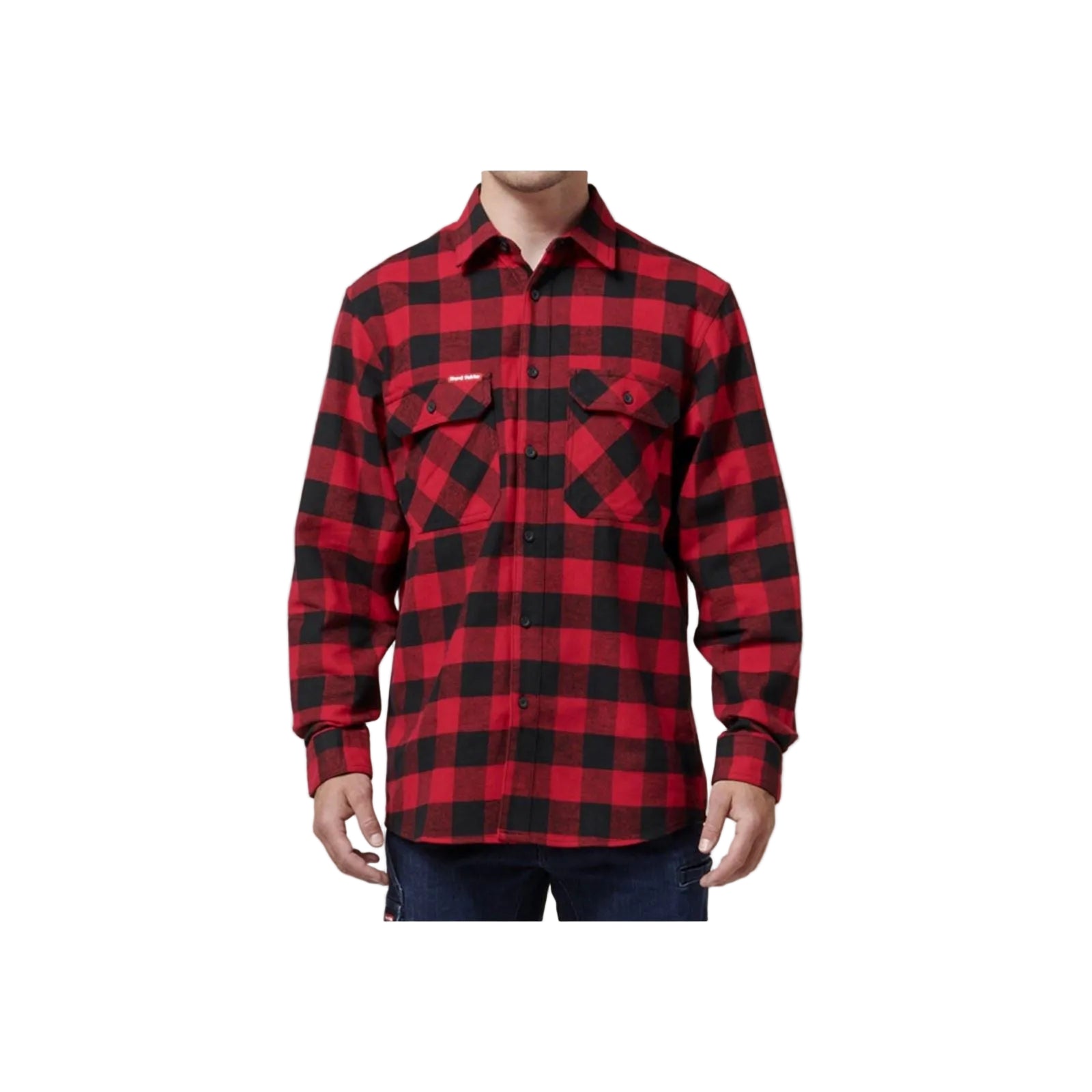 Hard Yakka Long Sleeve Check Flannel Baumwolle Herren Rotes Freizeithemd