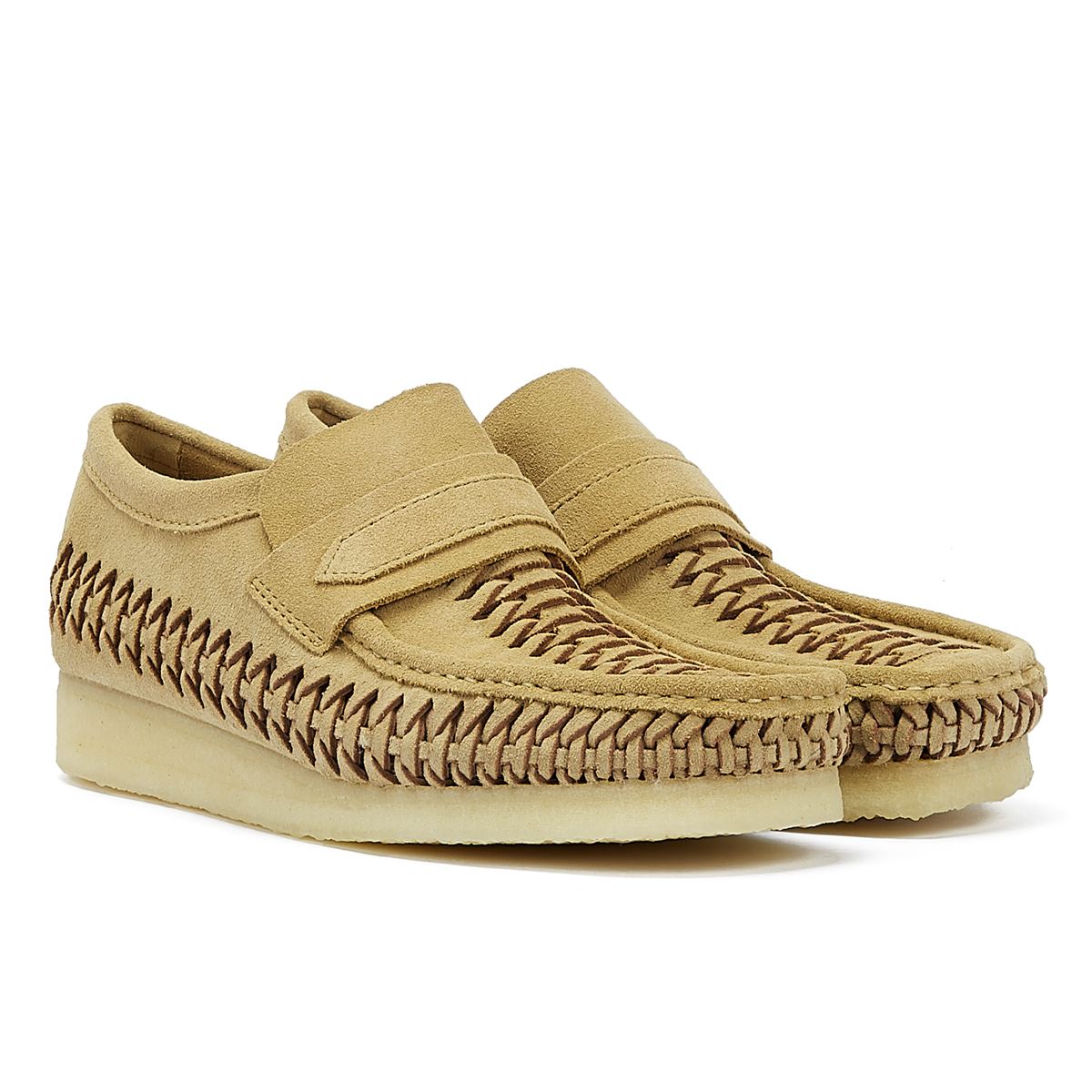 Clarks Originals Wallabee Loafer Weave Suede Herren-Lederslipper Aus Ahorn-Wildleder