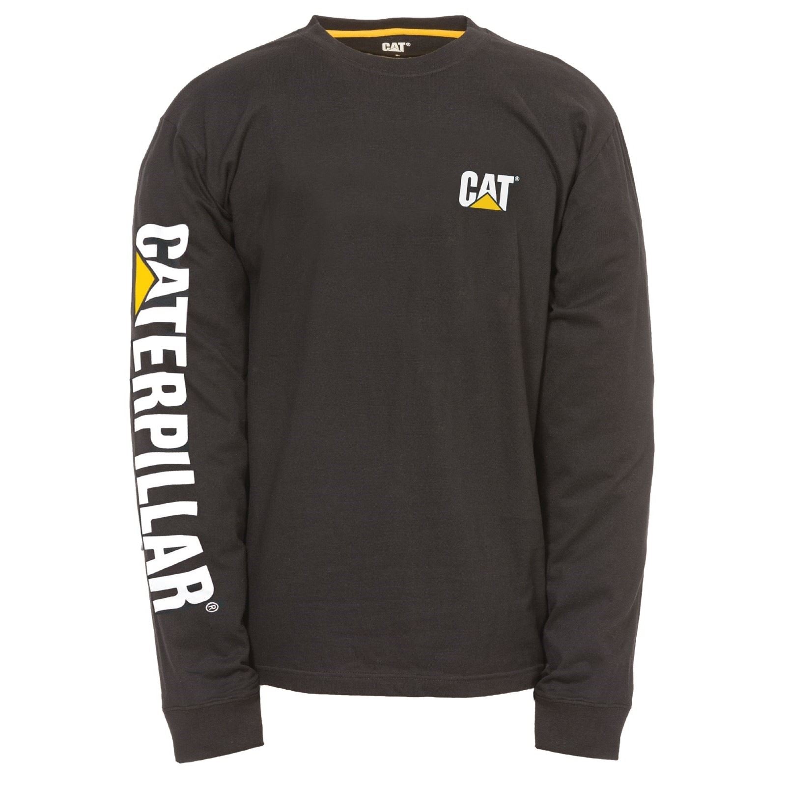 Caterpillar Trademark Banner Long Sleeve Baumwoll Herren Schwarzes T-Shirt
