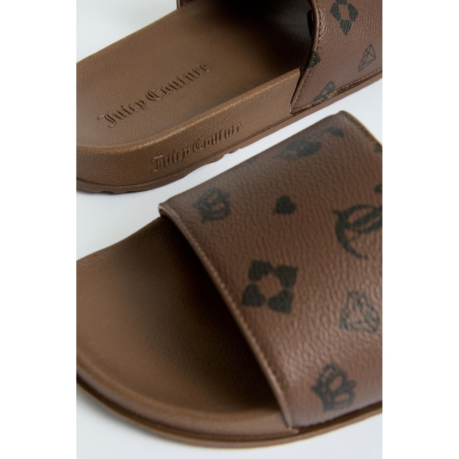 Juicy Couture MIA Synthetik Damen Schwarz/Braune Monogramm-Schlappen
