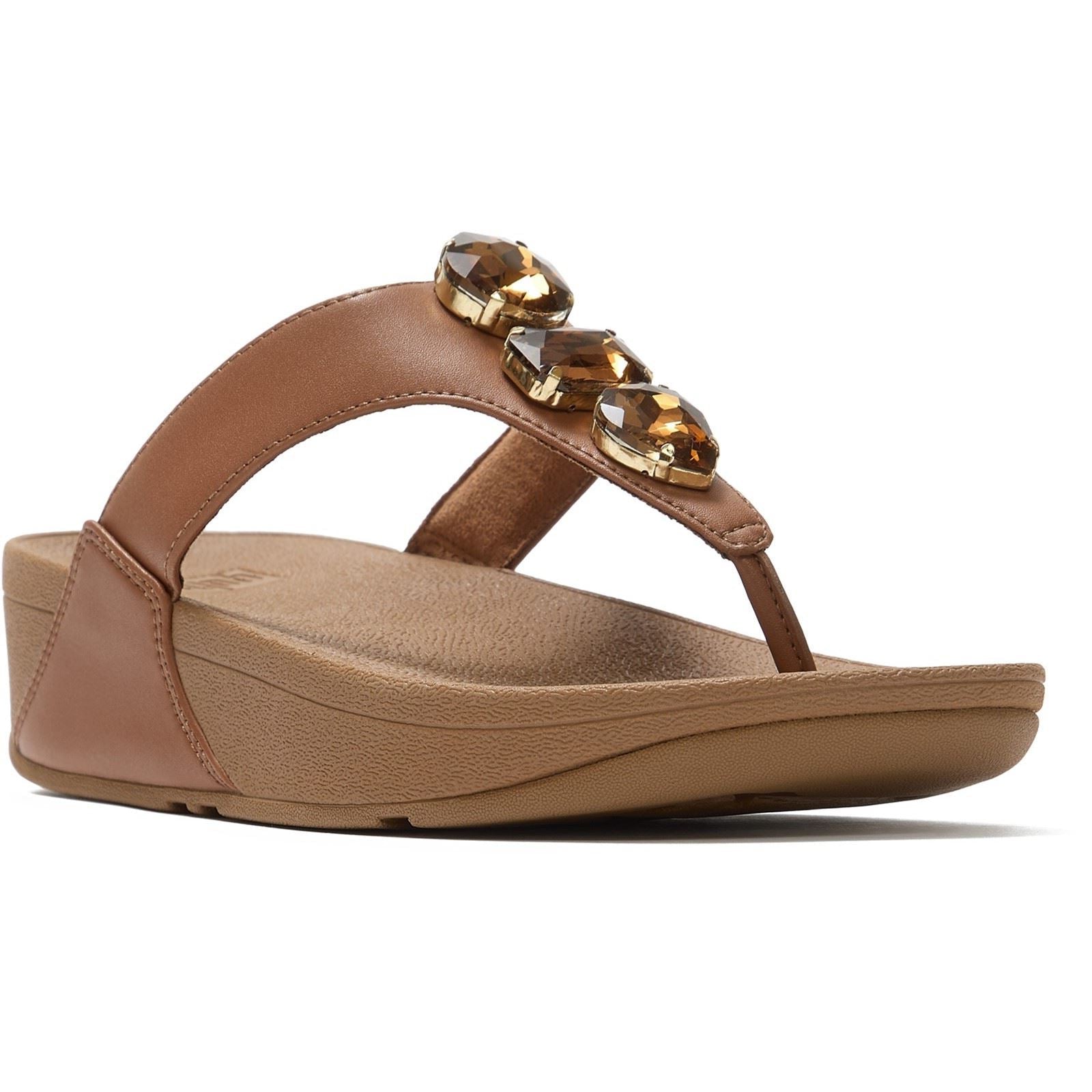 Fitflop Lulu Ultra-Jewel Toe-Post Polyurethan Damen Tiefe Bräunung Sandalen