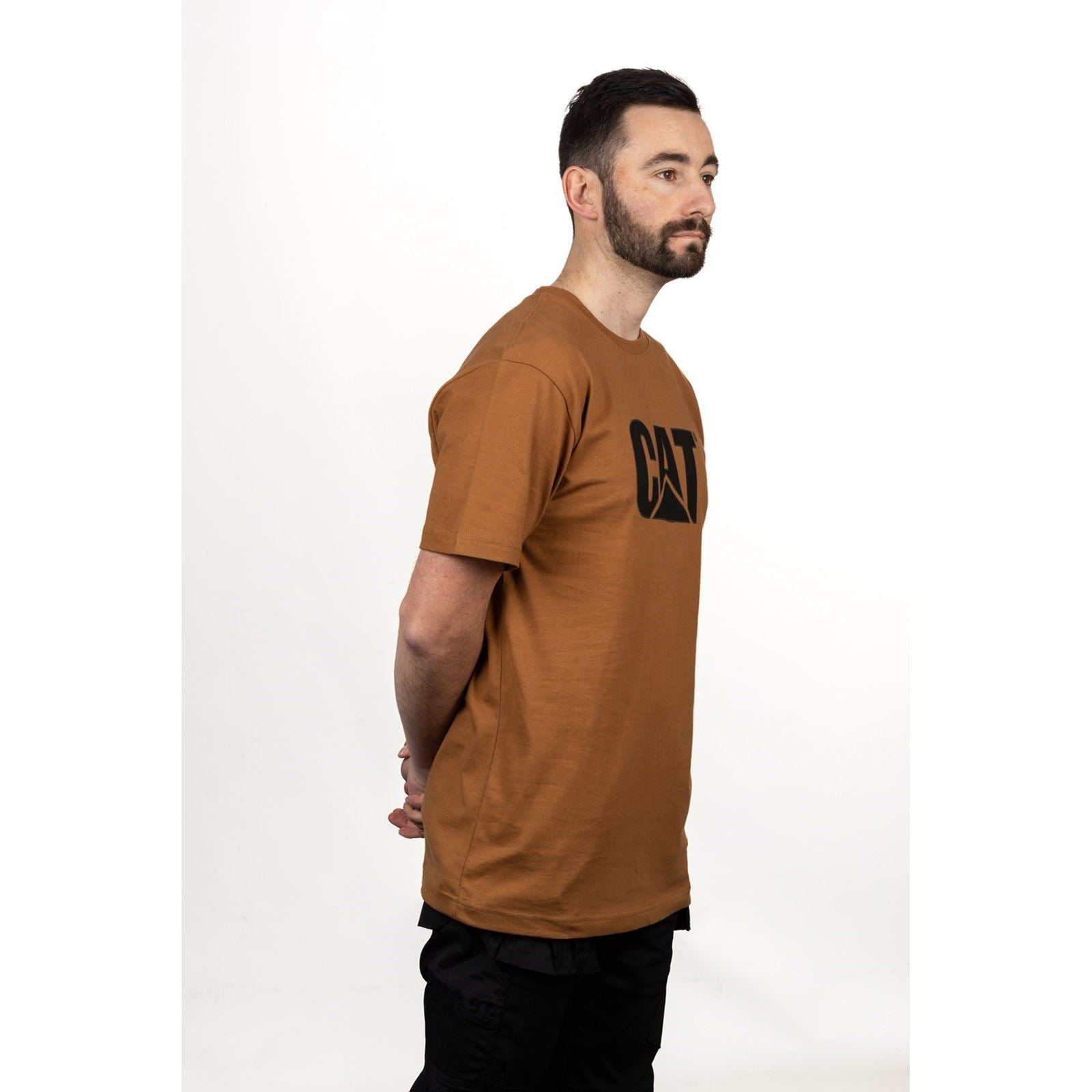 Caterpillar Trademark Logo Baumwoll Herren Bronze Kurzarm T-Shirts
