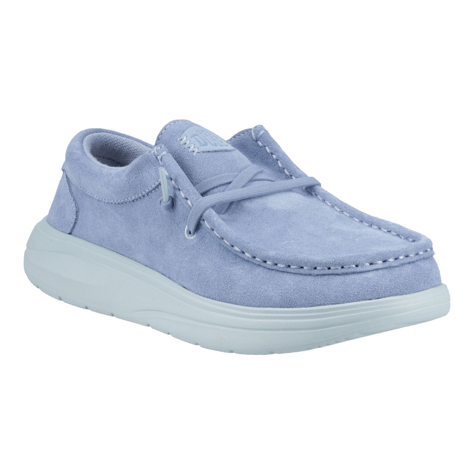 HEYDUDE Wendy COMF Suede Leder Damen Mokassin Schuhe In Verwaschenem Denim/Wolkenblau