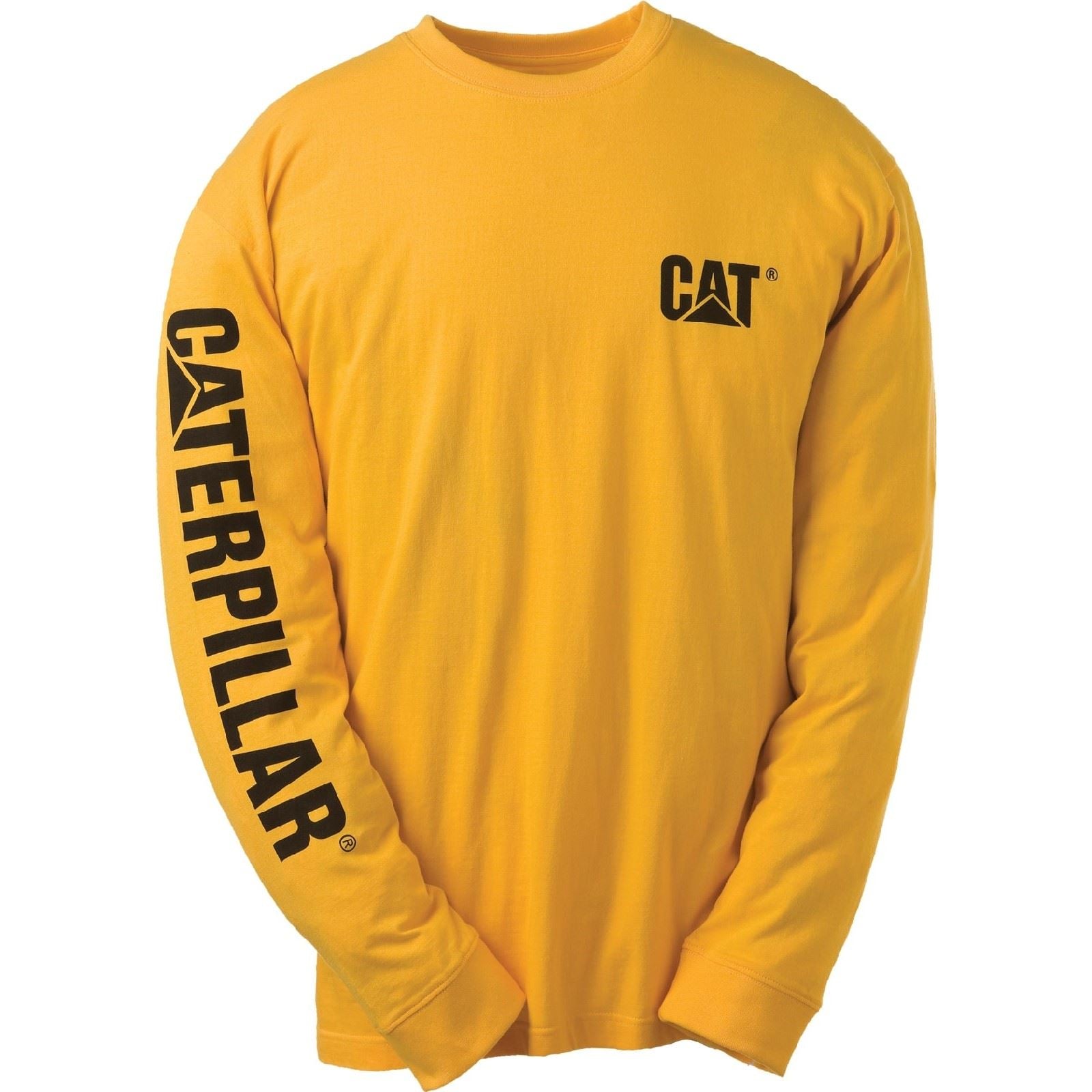 Caterpillar Trademark Banner Long Sleeve Baumwoll Herren Gelbes T-Shirt