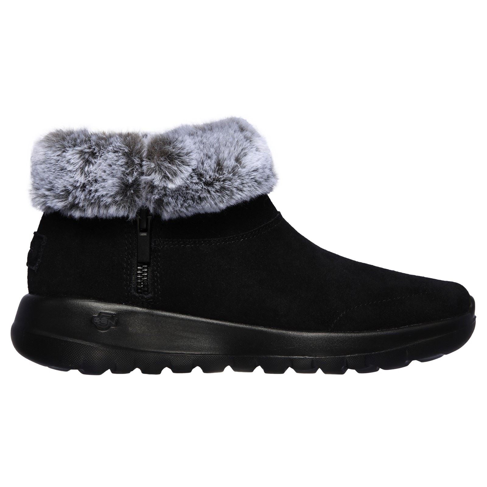 Skechers On The Go Joy Savvy Wide Wildleder/Kunstpelz Damen Schwarze Farbe/Graue Stiefel