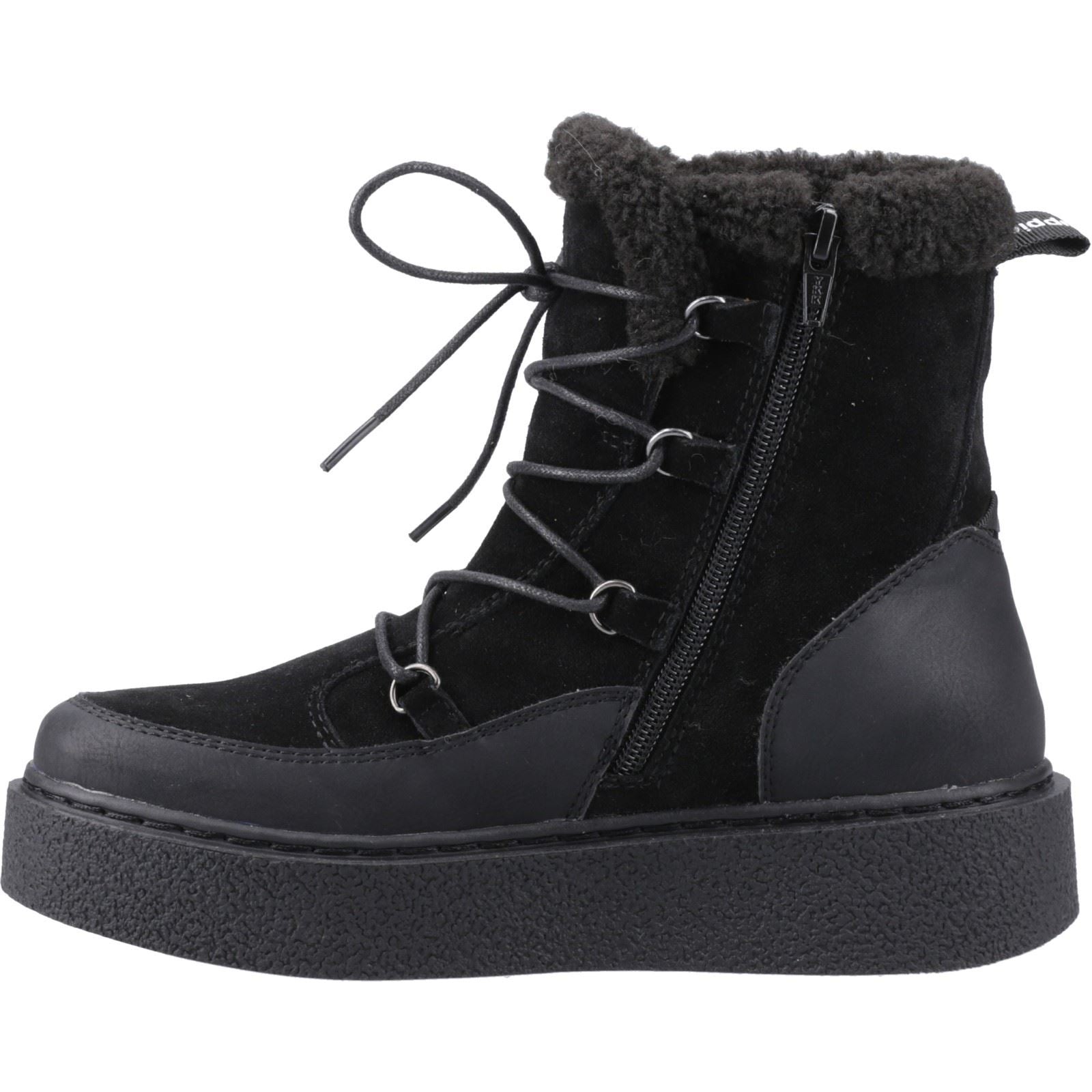 Hush Puppies Bronte Damen Stiefel aus schwarzem Wildleder für den Winter bis zur Mitte der Wade