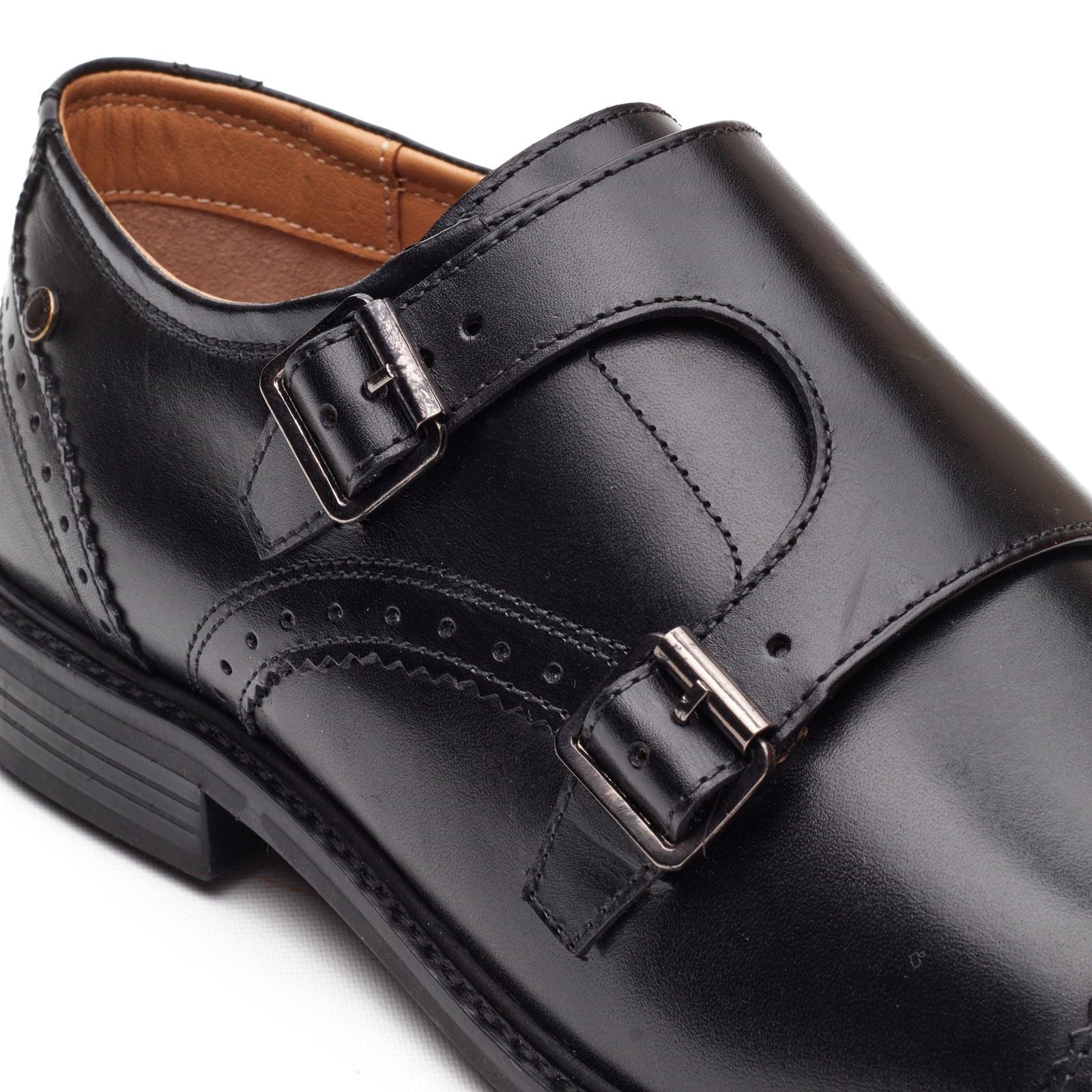 Base London Henley Monk Leder Herren Schwarze Doppelte Monk Schuhe