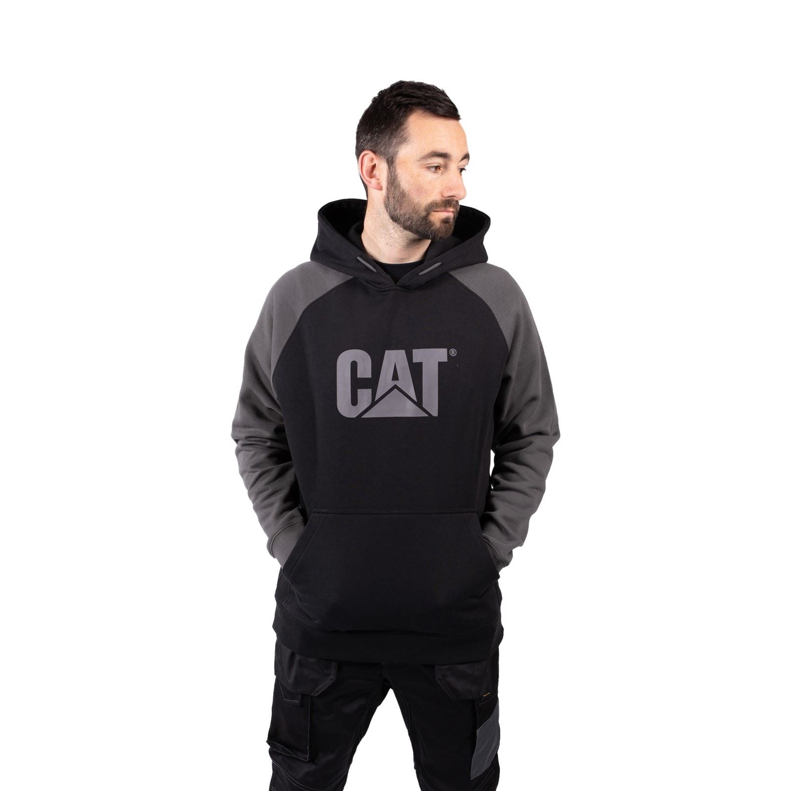 Caterpillar Raglan Baumwolle Herren Schwarzes Kapuzensweatshirt