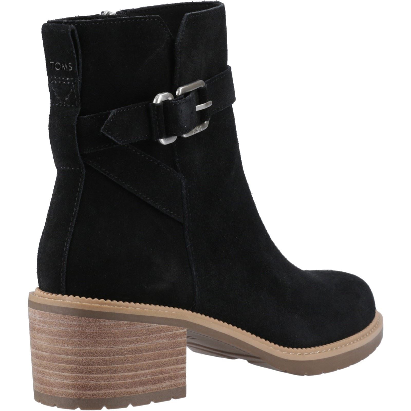 TOMS Hailey Buckle Leder Damen Schwarze Absatz Stiefeletten