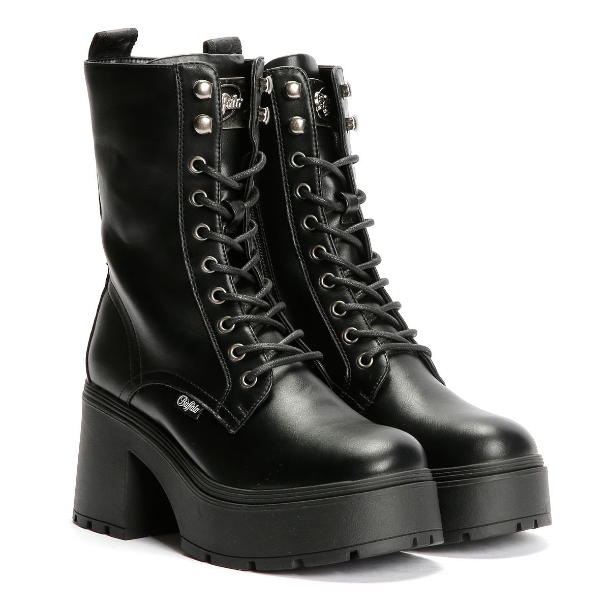Buffalo Mila Lace Up Mid Damen Schwarze Stiefel