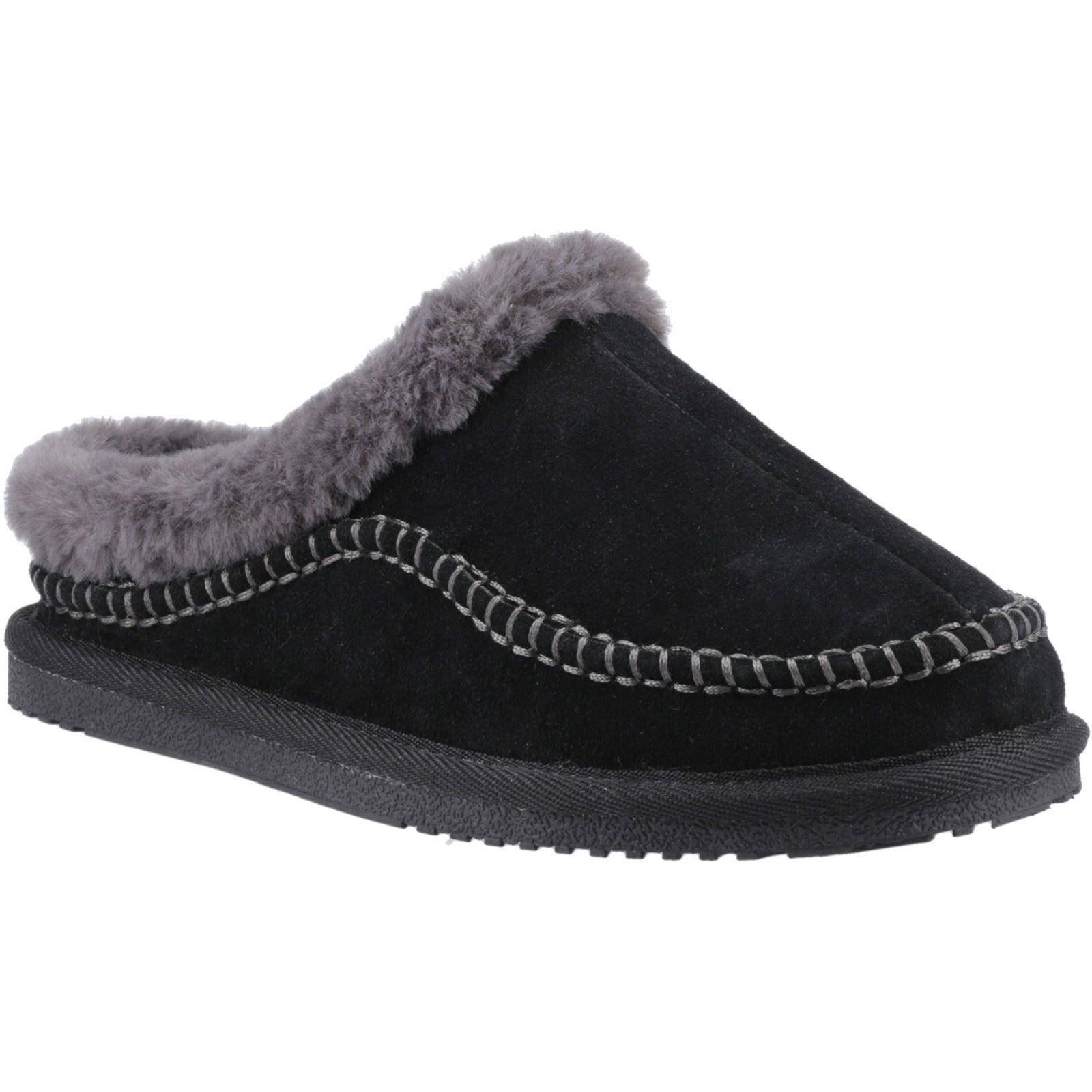 Hush Puppies Anika Damen Wildleder Hausschuhe in Schwarz